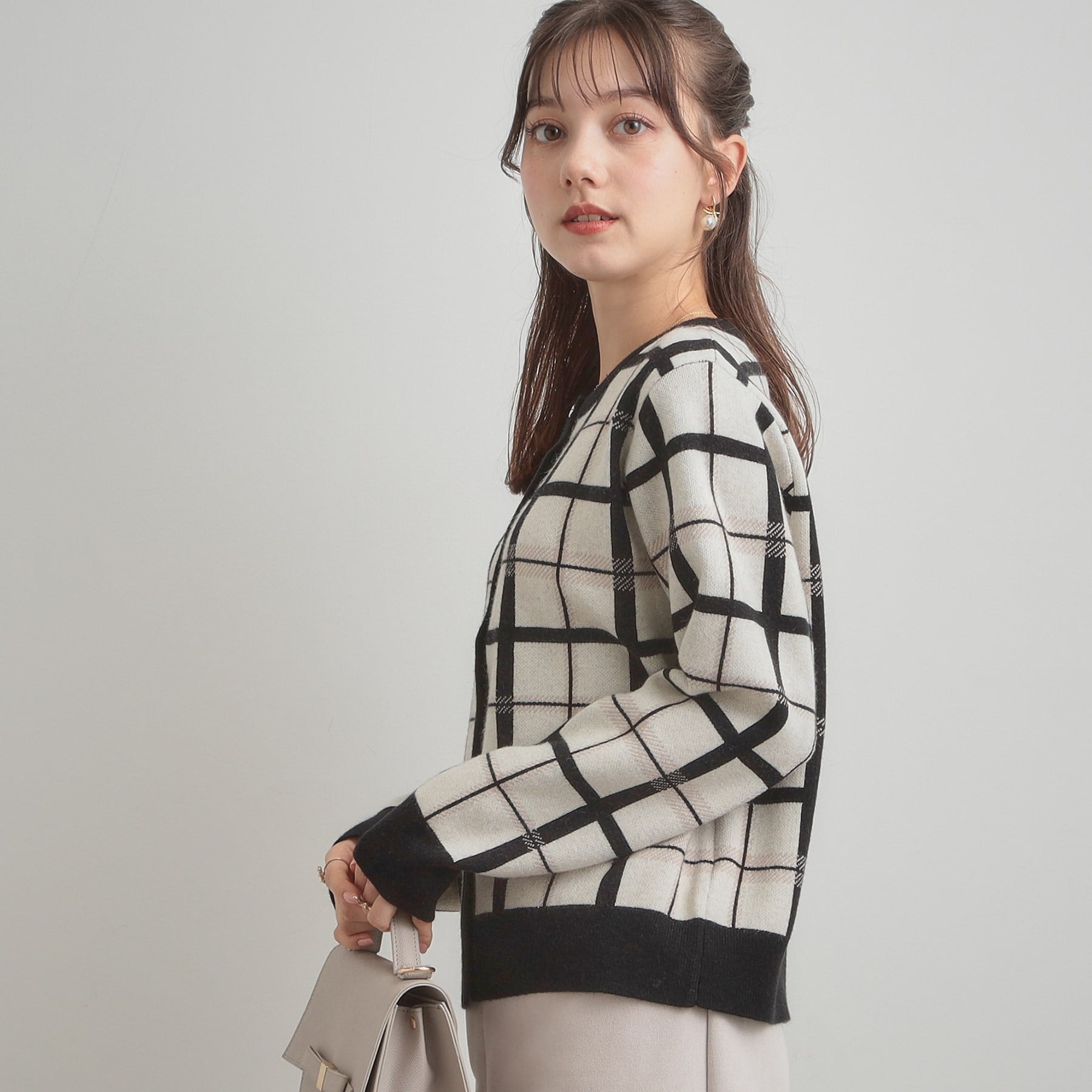 クチュール ブローチ Couture Brooch チェックジャカードニットカーディガン (ネイビー(294)) ネイビー(294)