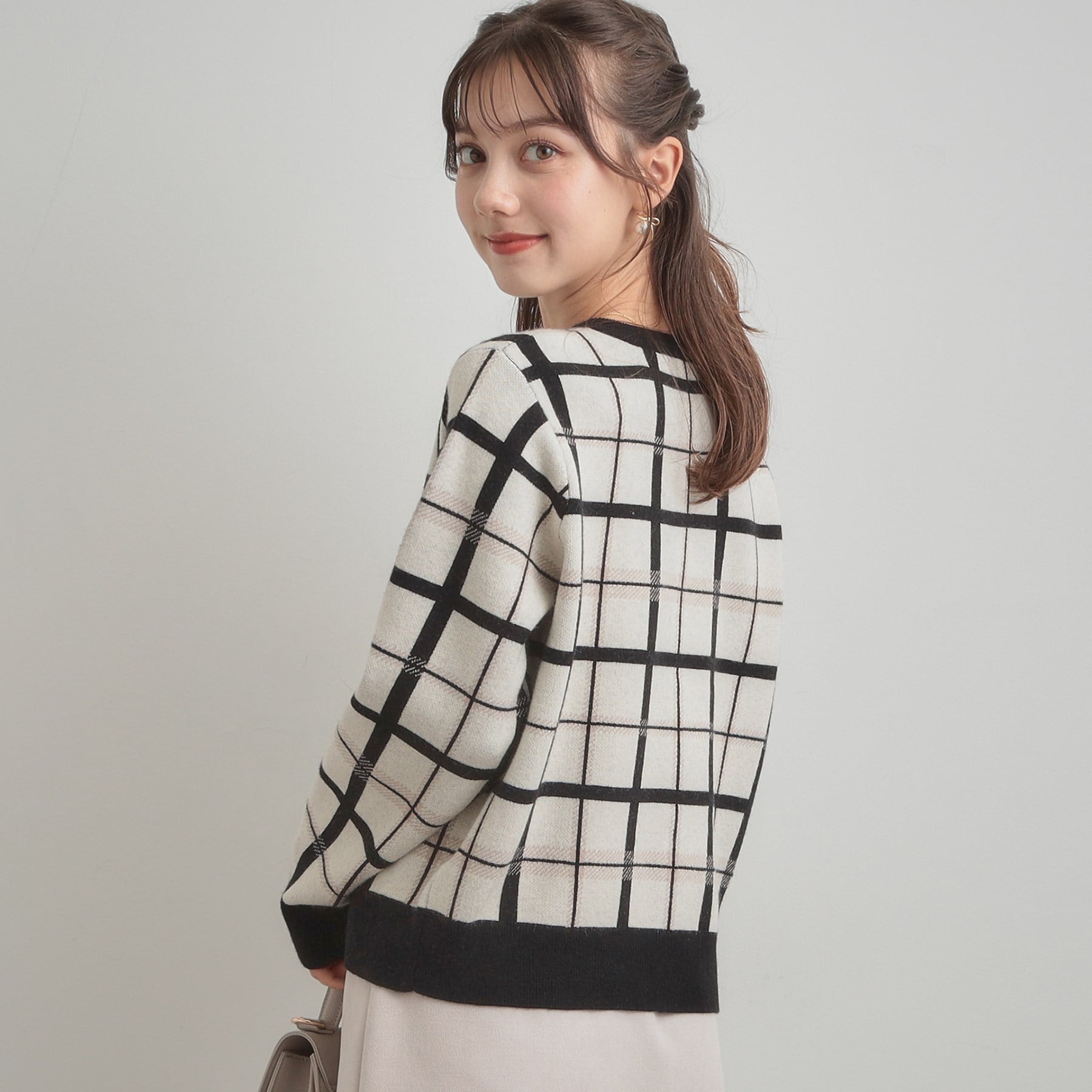 クチュール ブローチ Couture Brooch チェックジャカードニットカーディガン (ネイビー(294)) ネイビー(294)