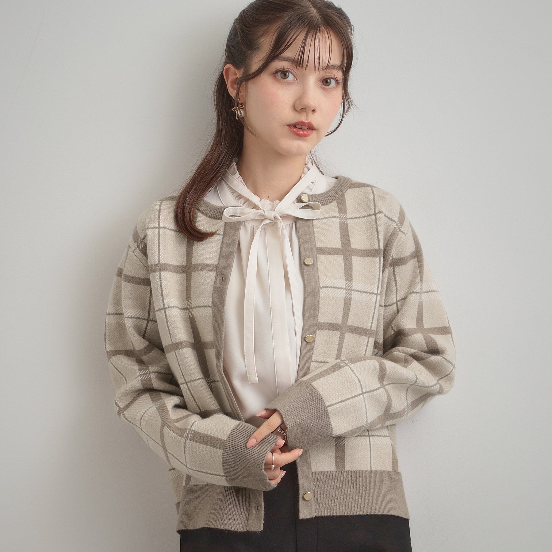 クチュール ブローチ Couture Brooch チェックジャカードニットカーディガン (ネイビー(294)) ネイビー(294)