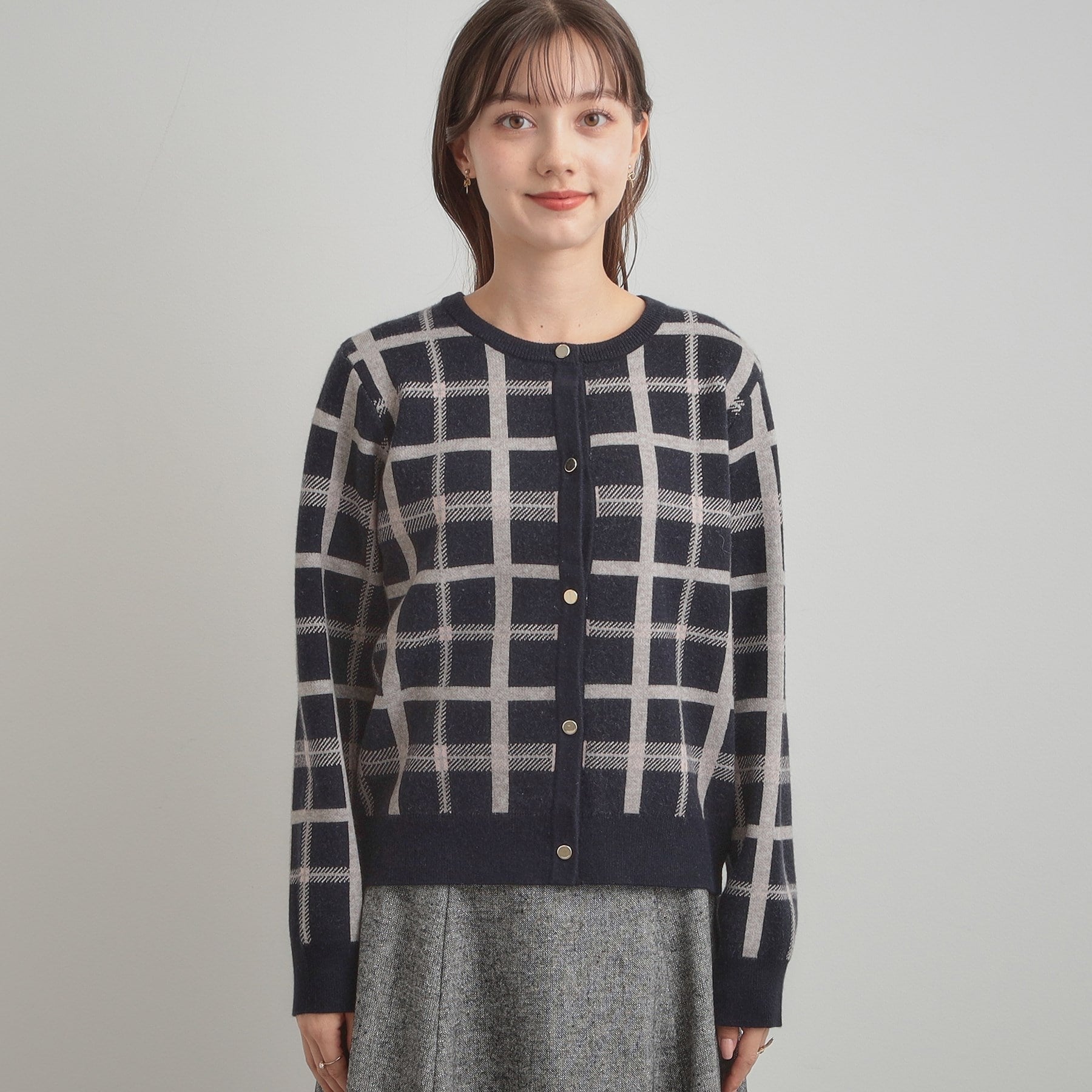 クチュール ブローチ Couture Brooch チェックジャカードニットカーディガン (ネイビー(294)) ネイビー(294)