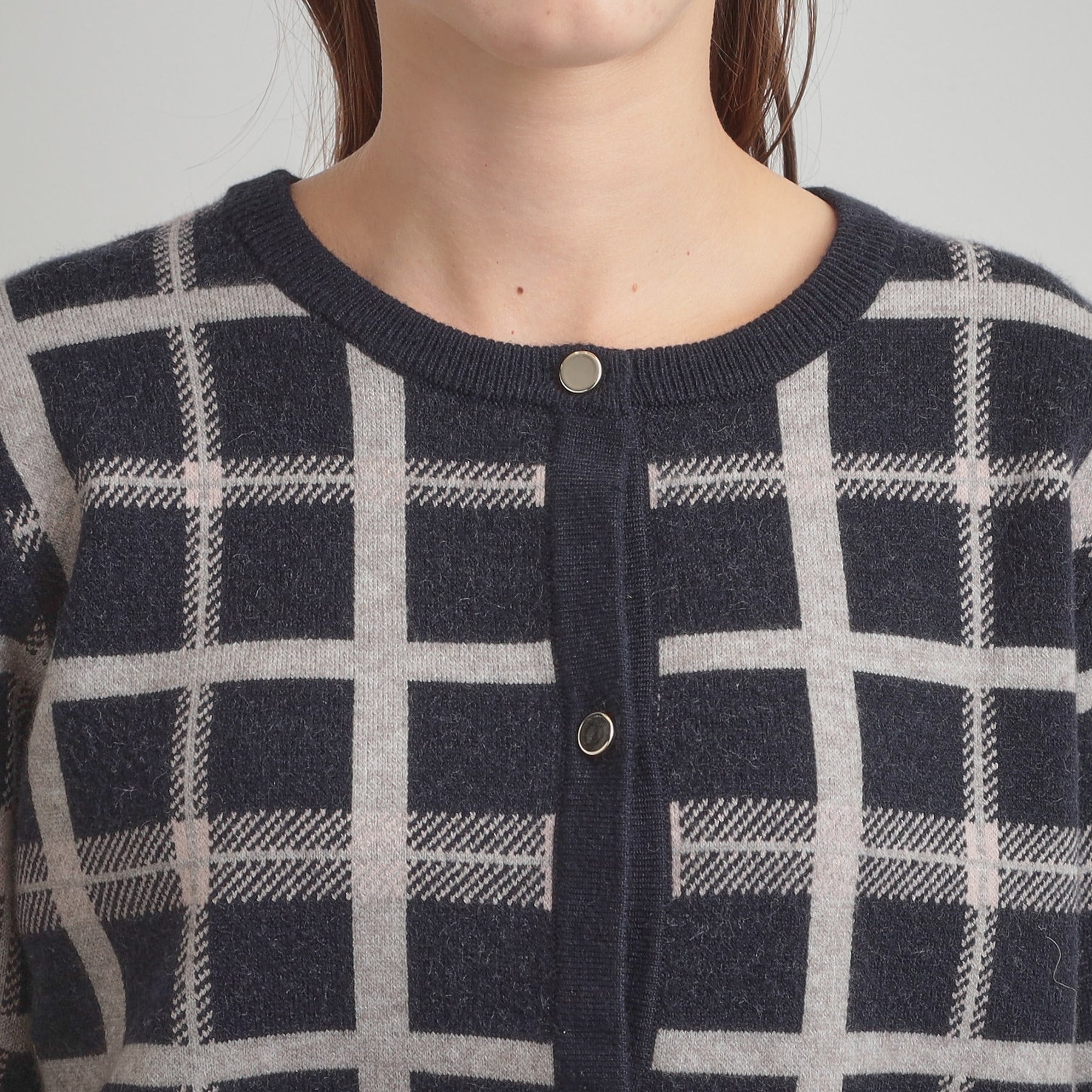 クチュール ブローチ Couture Brooch チェックジャカードニットカーディガン (ネイビー(294)) ネイビー(294)