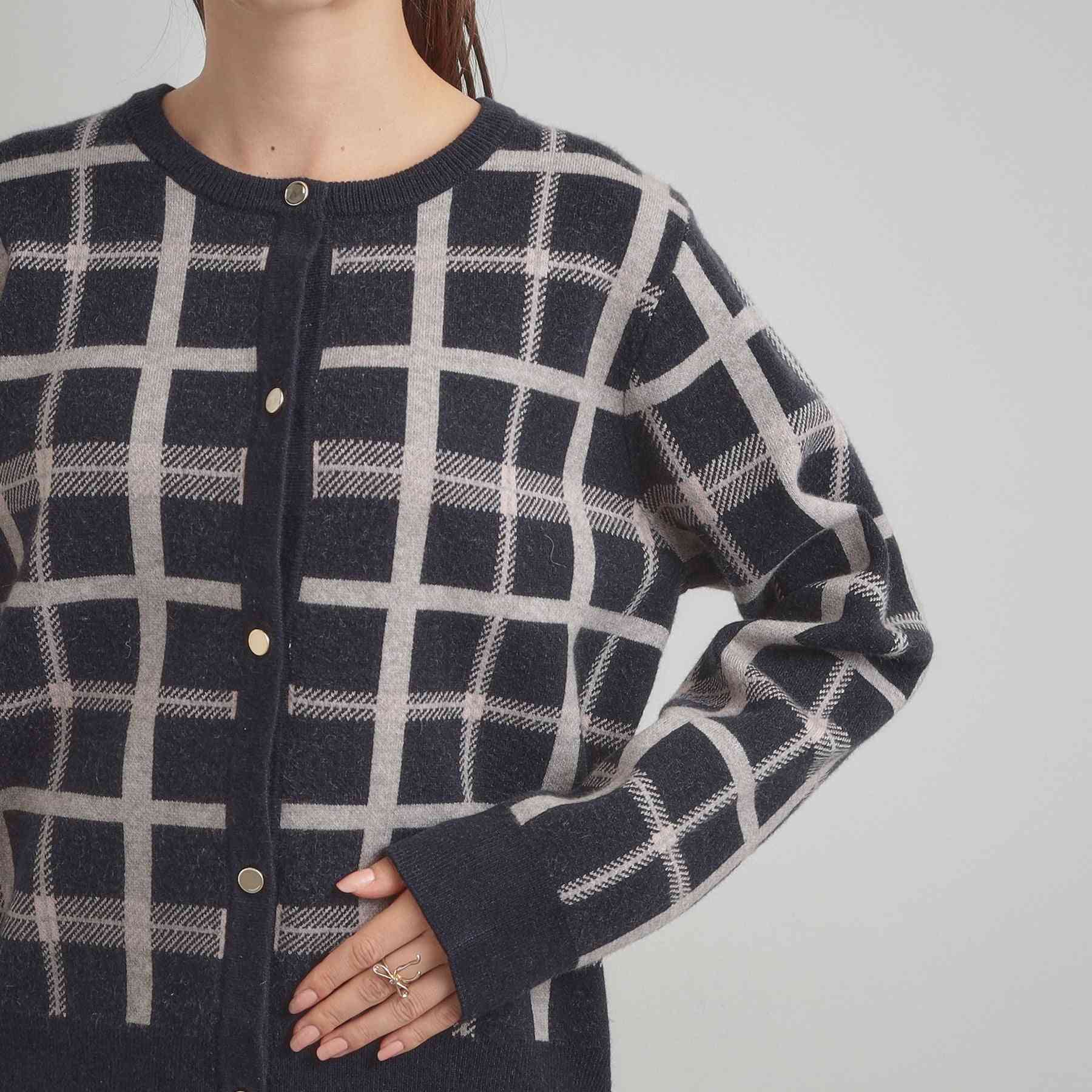 クチュール ブローチ Couture Brooch チェックジャカードニットカーディガン (ネイビー(294)) ネイビー(294)