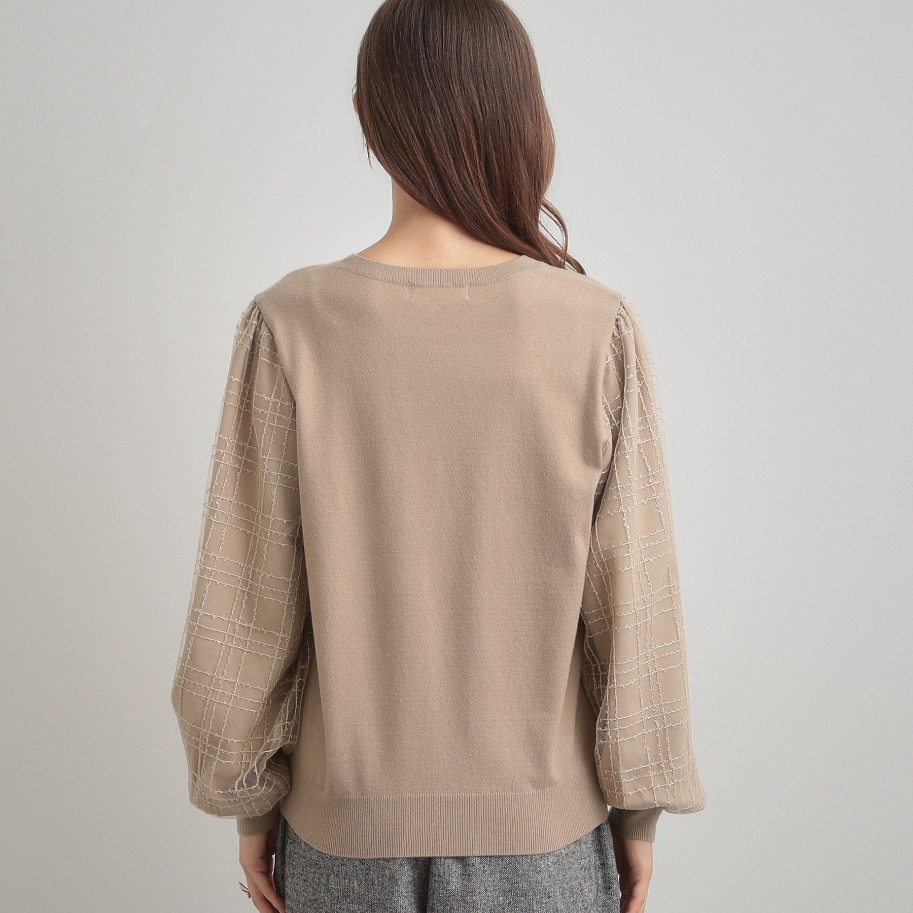 クチュール ブローチ Couture Brooch 袖チェックチュールドッキングニット (ピンクベージュ(053)) ピンクベージュ(053)