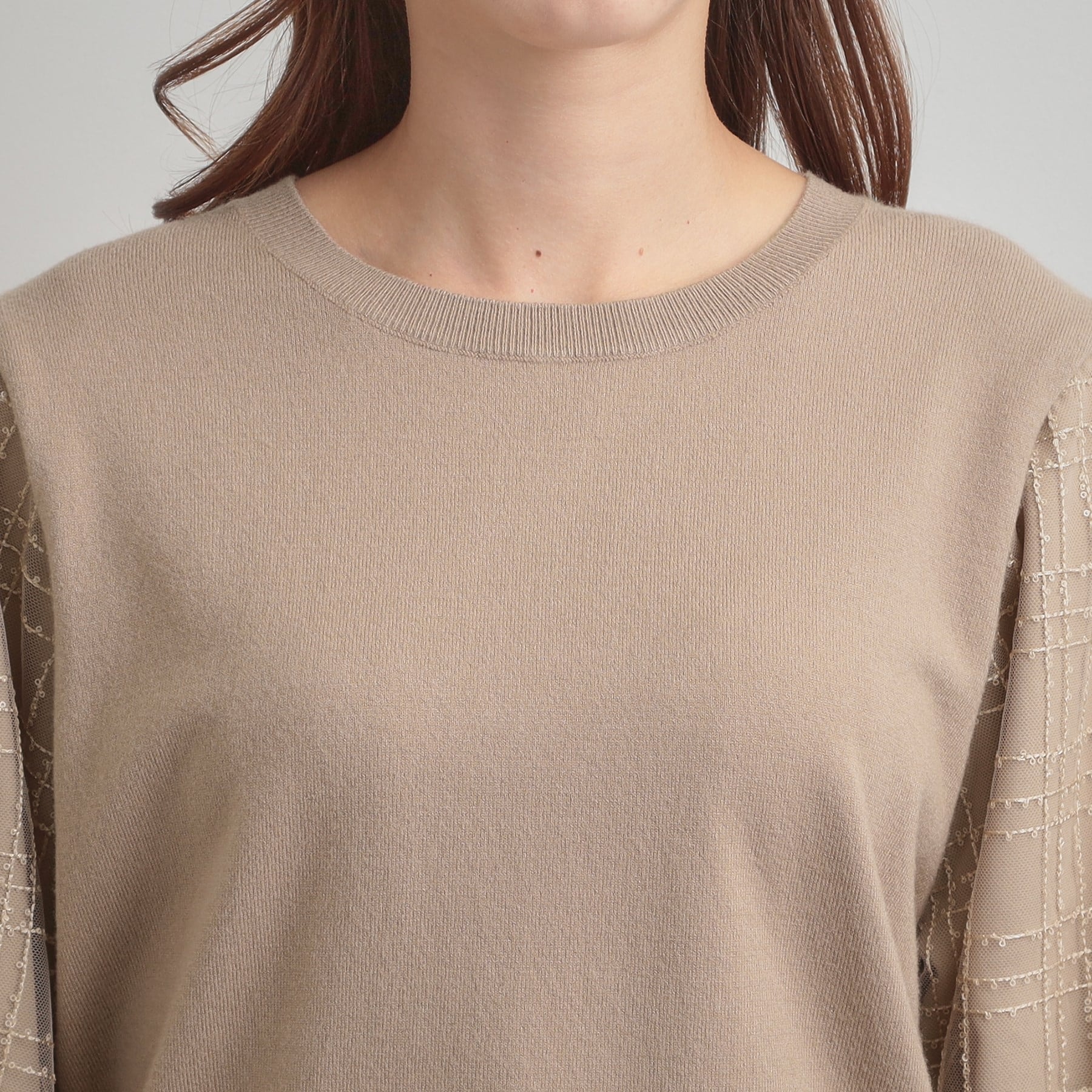 クチュール ブローチ Couture Brooch 袖チェックチュールドッキングニット (ピンクベージュ(053)) ピンクベージュ(053)