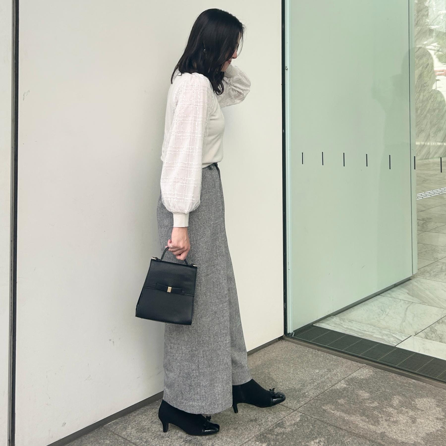 クチュール ブローチ Couture Brooch 袖チェックチュールドッキングニット (ピンクベージュ(053)) ピンクベージュ(053)