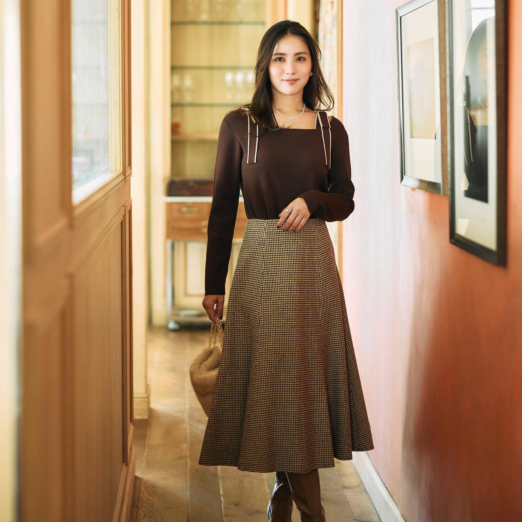 クチュール ブローチ Couture Brooch ラメ千鳥マーメイドフレアスカート (モカブラウン(242)) モカブラウン(242)