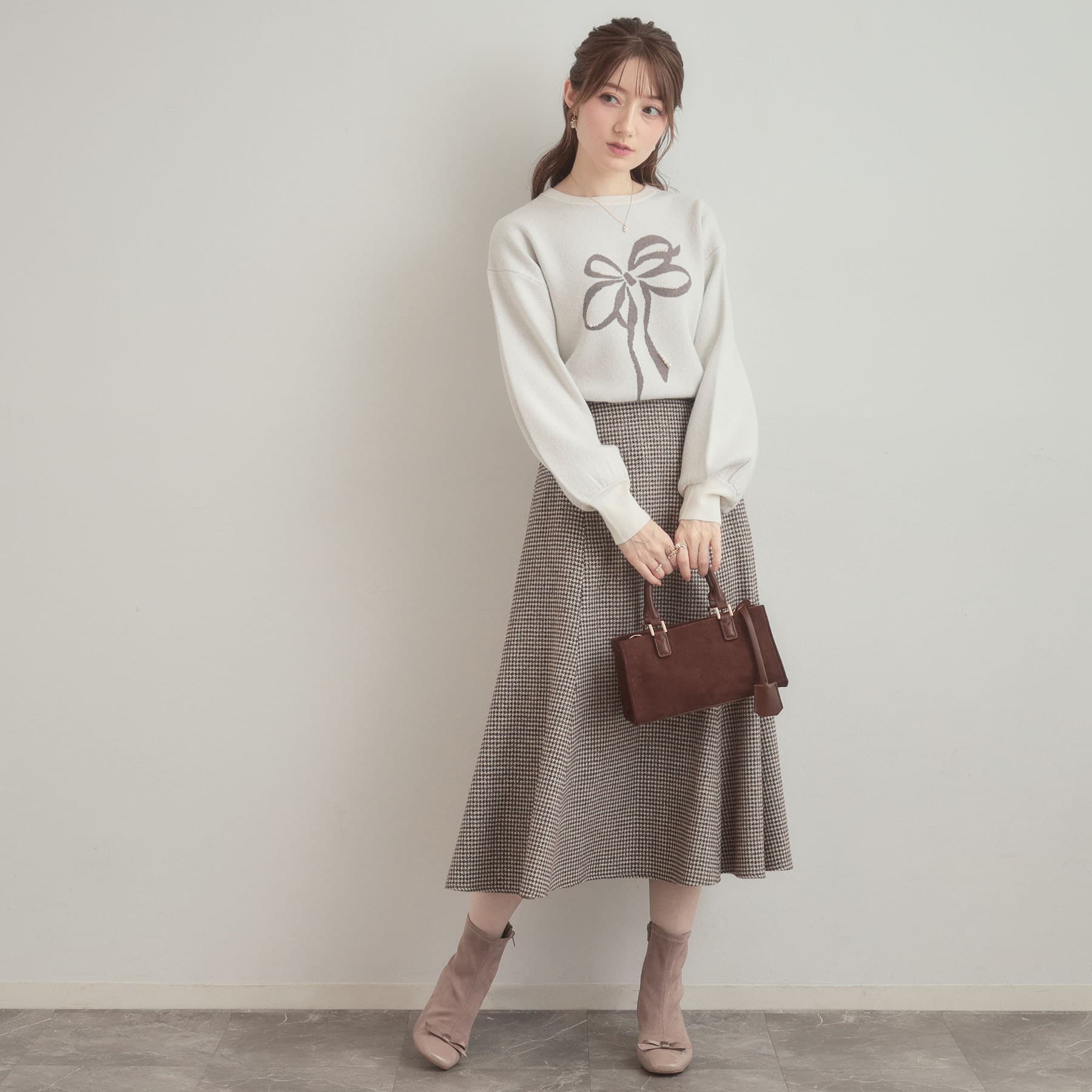 クチュール ブローチ Couture Brooch ラメ千鳥マーメイドフレアスカート (モカブラウン(242)) モカブラウン(242)