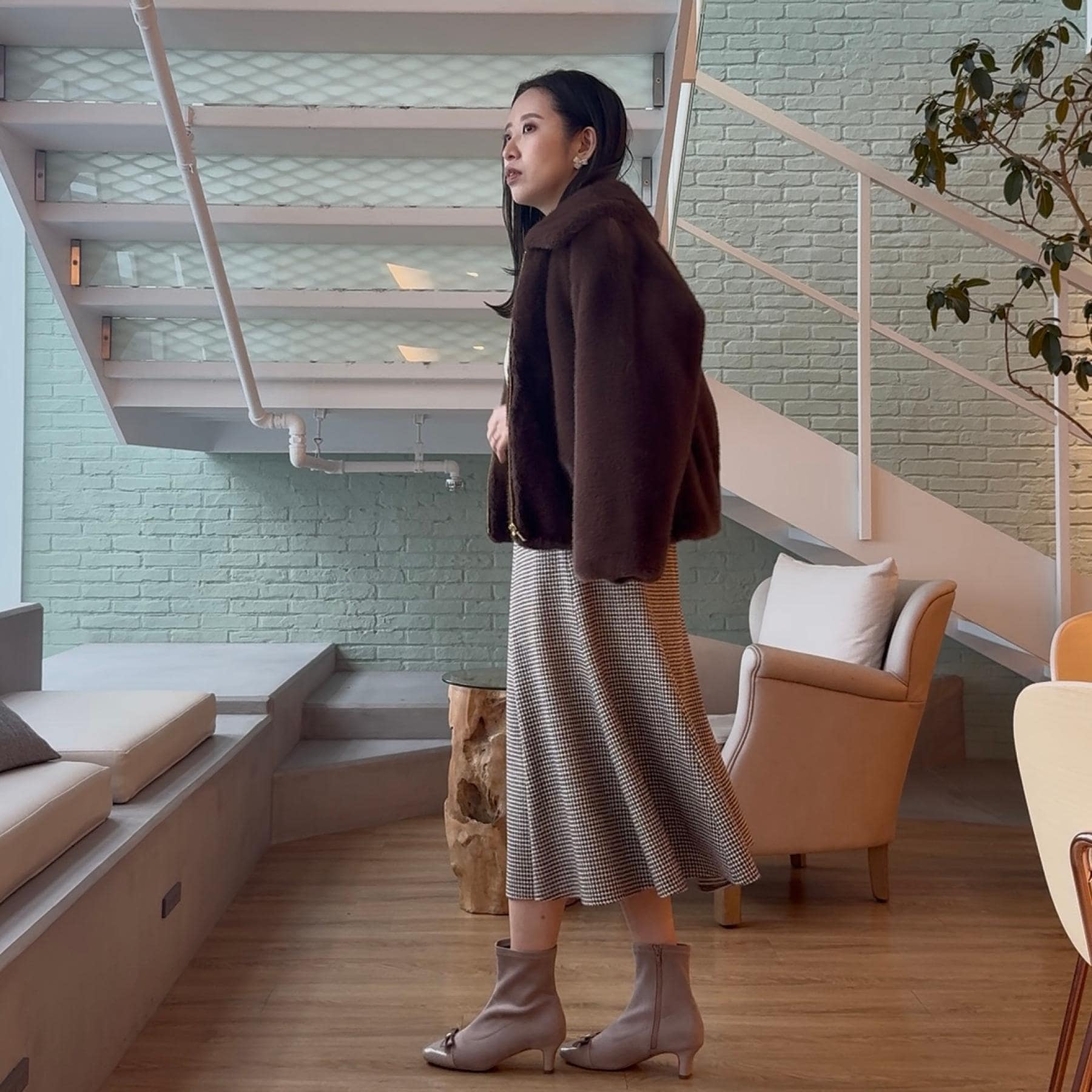 クチュール ブローチ Couture Brooch ラメ千鳥マーメイドフレアスカート (モカブラウン(242)) モカブラウン(242)