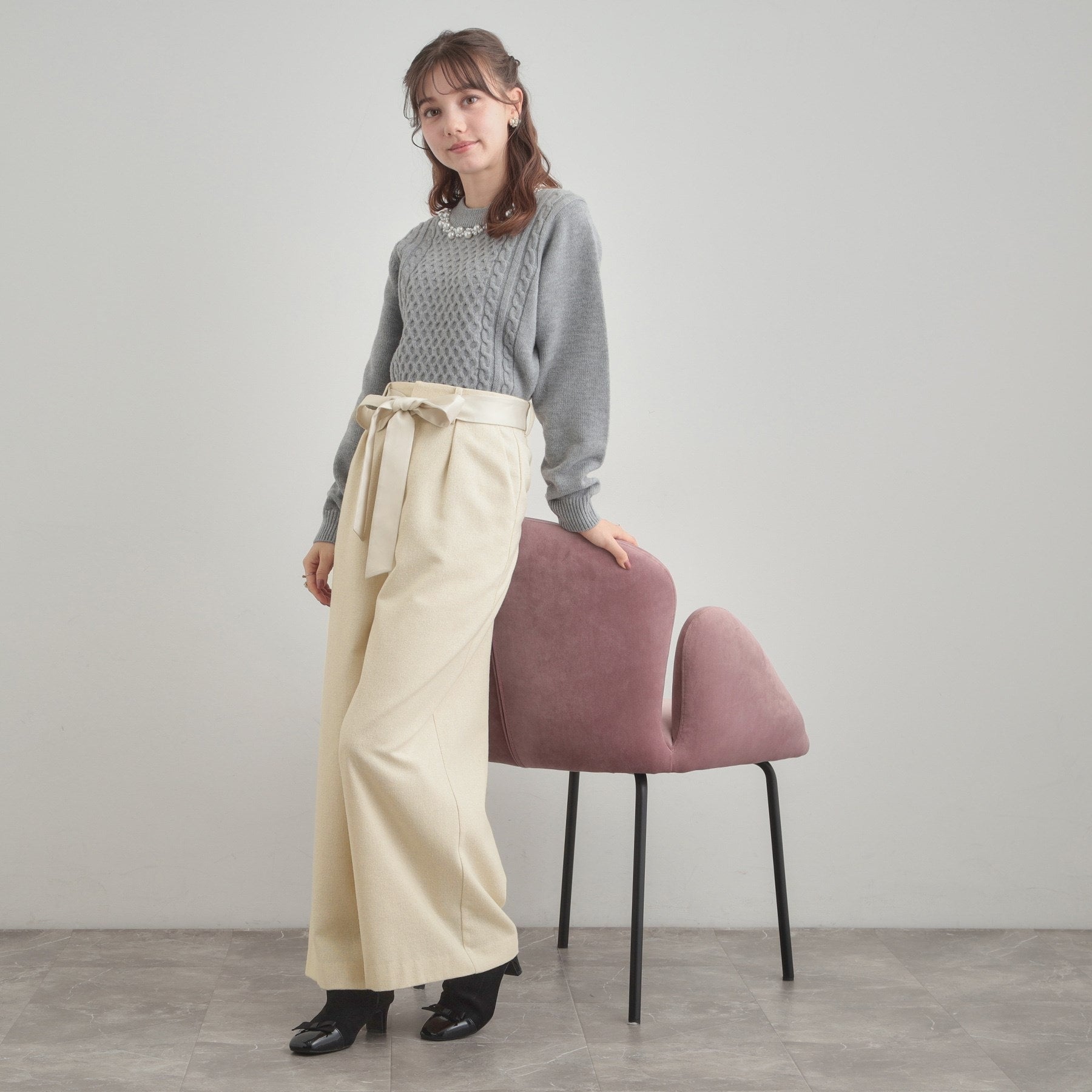 クチュール ブローチ Couture Brooch ラメツイードワイドパンツ (オフホワイト(003)) オフホワイト(003)