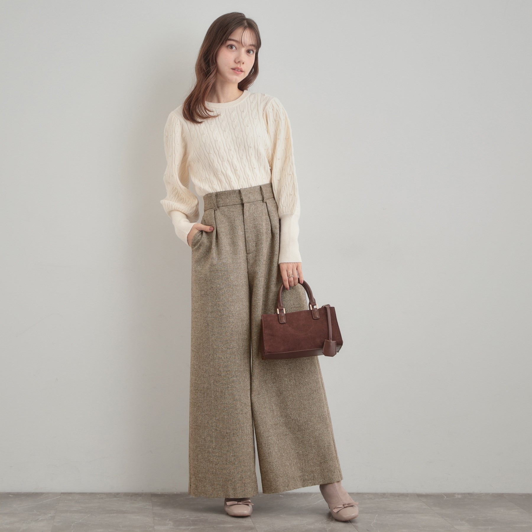 クチュール ブローチ Couture Brooch ラメツイードワイドパンツ (オフホワイト(003)) オフホワイト(003)