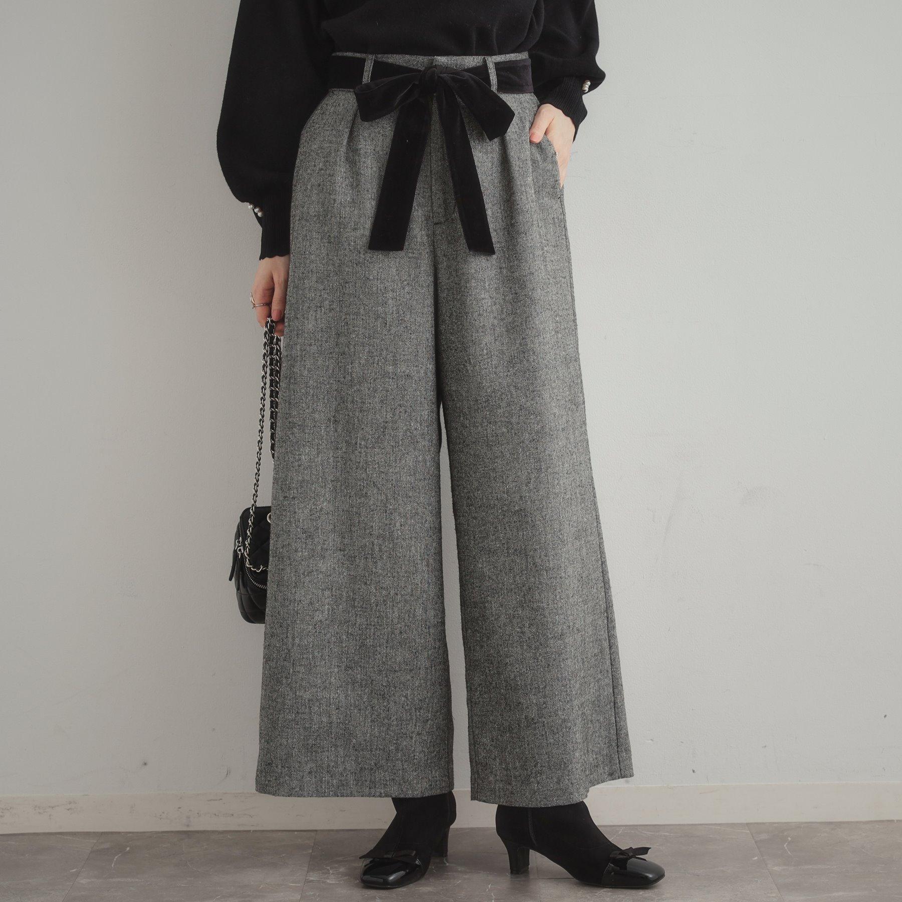 クチュール ブローチ Couture Brooch ラメツイードワイドパンツ (ブラック(019)) ブラック(019)