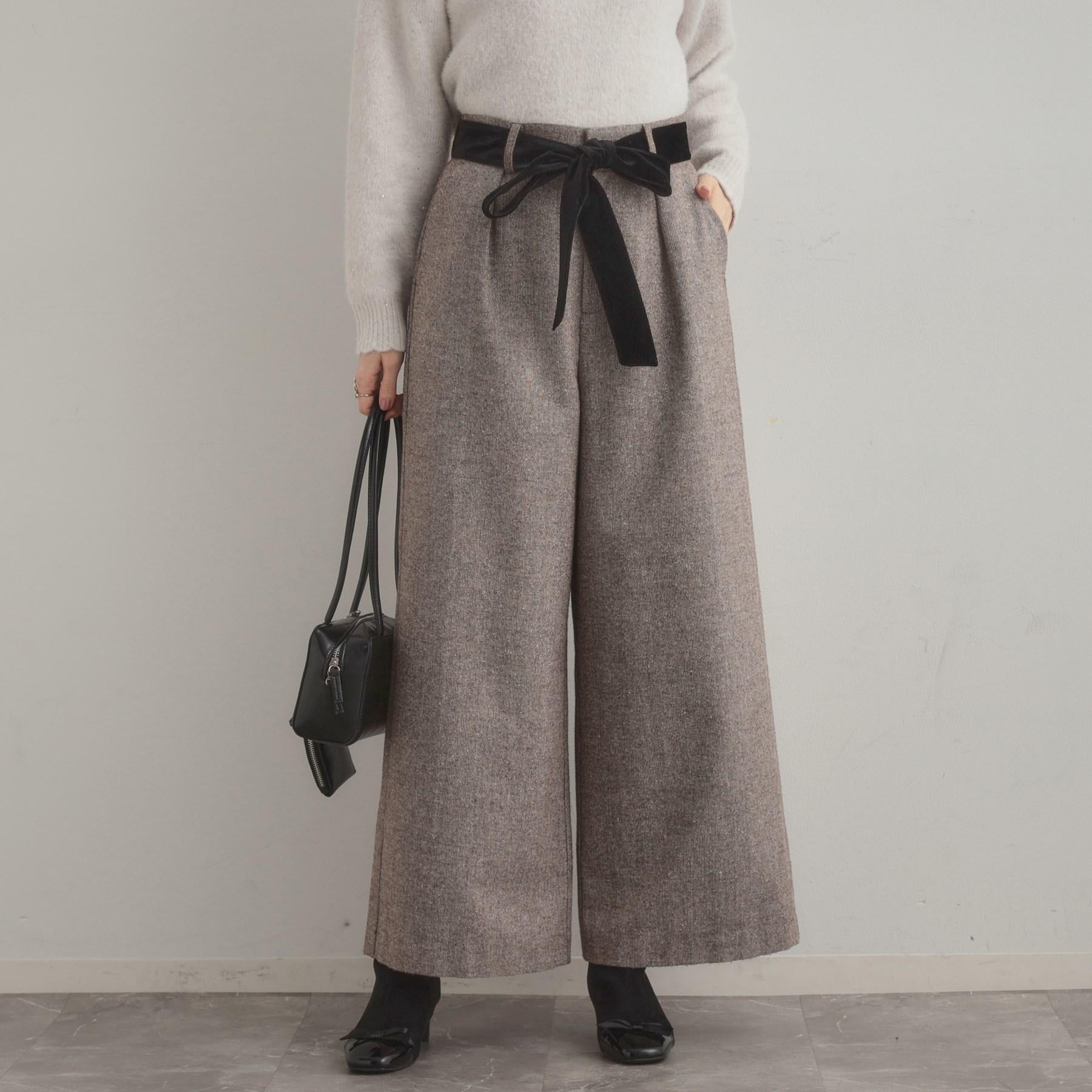 クチュール ブローチ Couture Brooch ラメツイードワイドパンツ (ブラウン(044)) ブラウン(044)