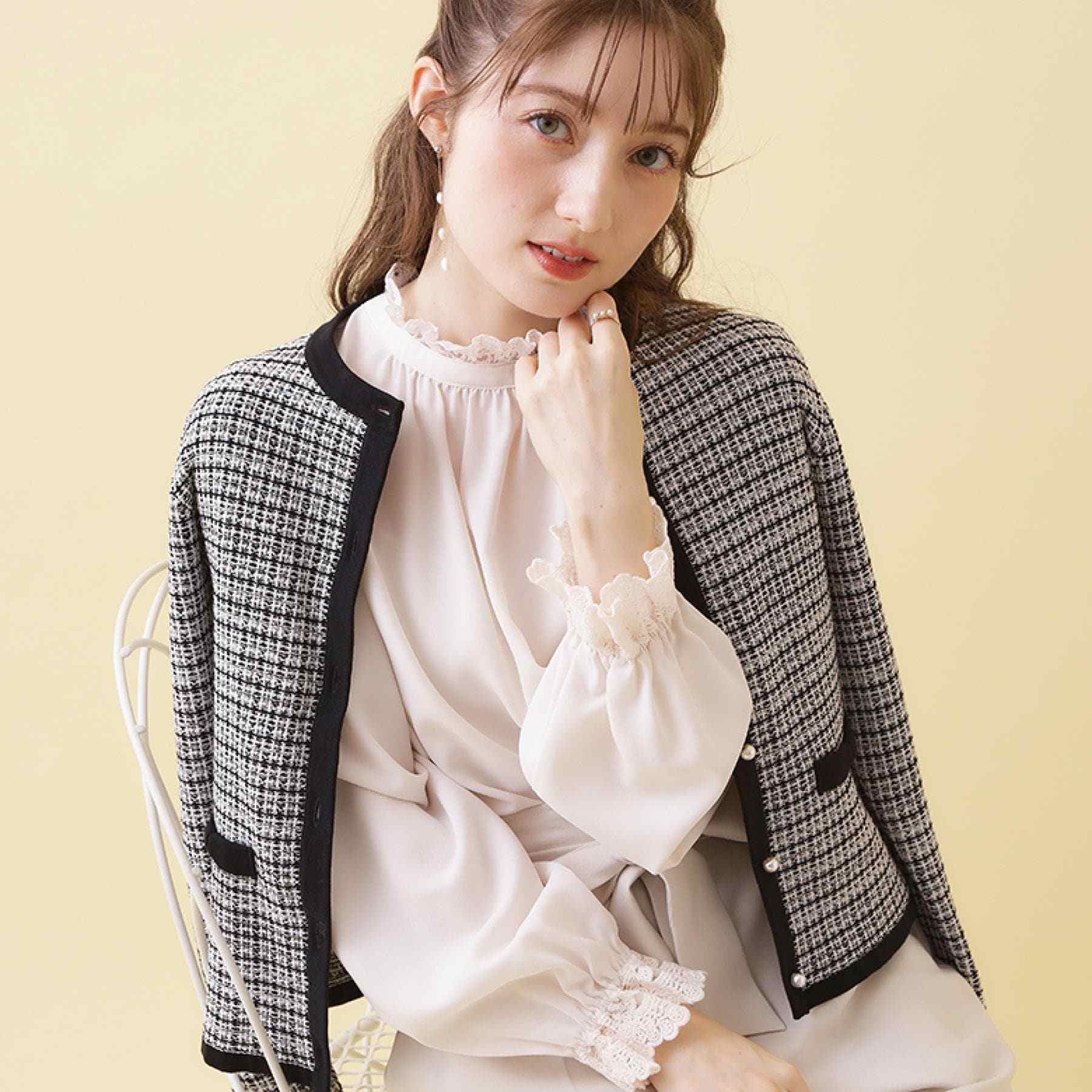 クチュール ブローチ Couture Brooch ラメツイードニットジャケット (ブラック(419)) ブラック(419)