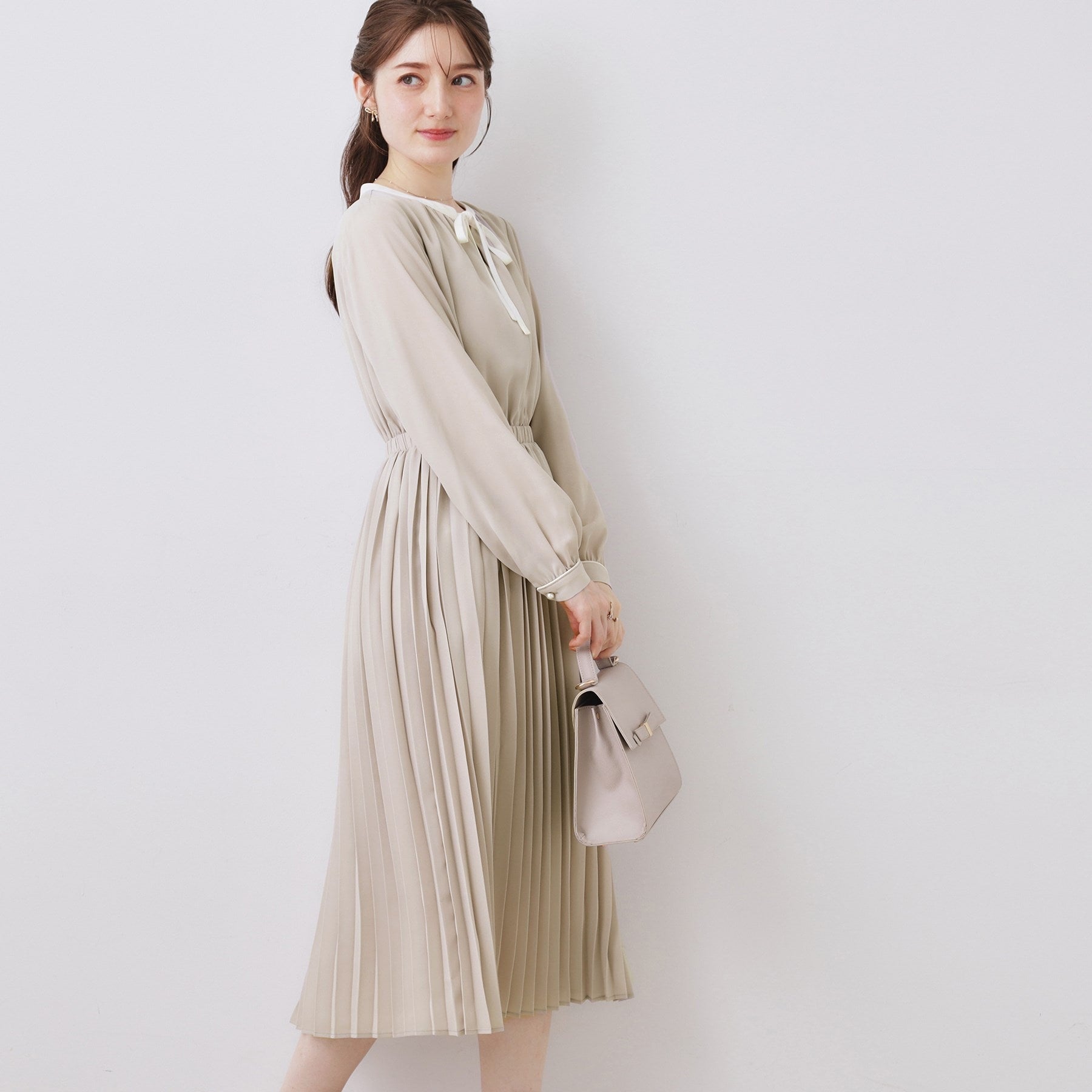 クチュール ブローチ Couture Brooch 配色シフォンプリーツワンピース (ネイビー(094)) ネイビー(094)