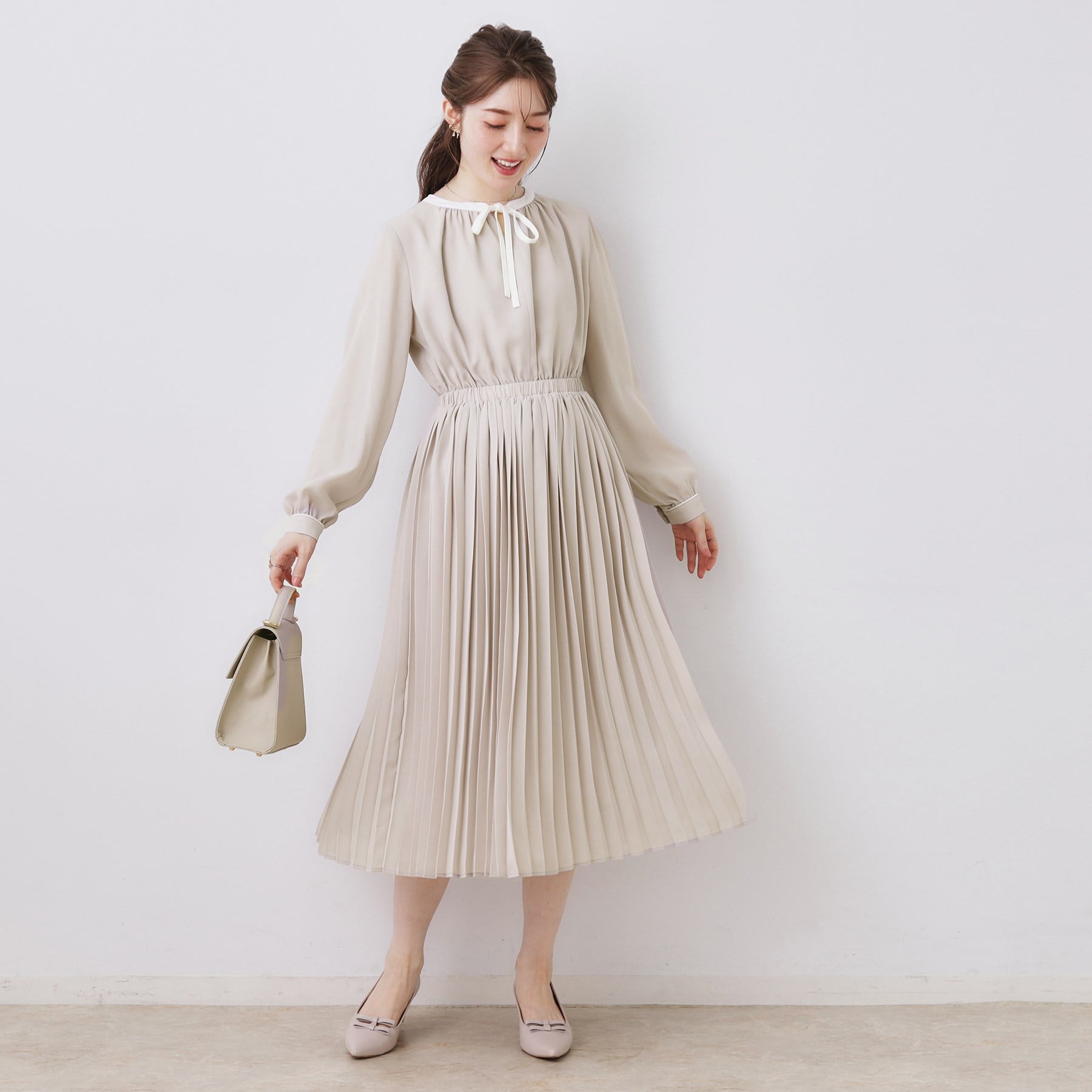 クチュール ブローチ Couture Brooch 配色シフォンプリーツワンピース (ネイビー(094)) ネイビー(094)