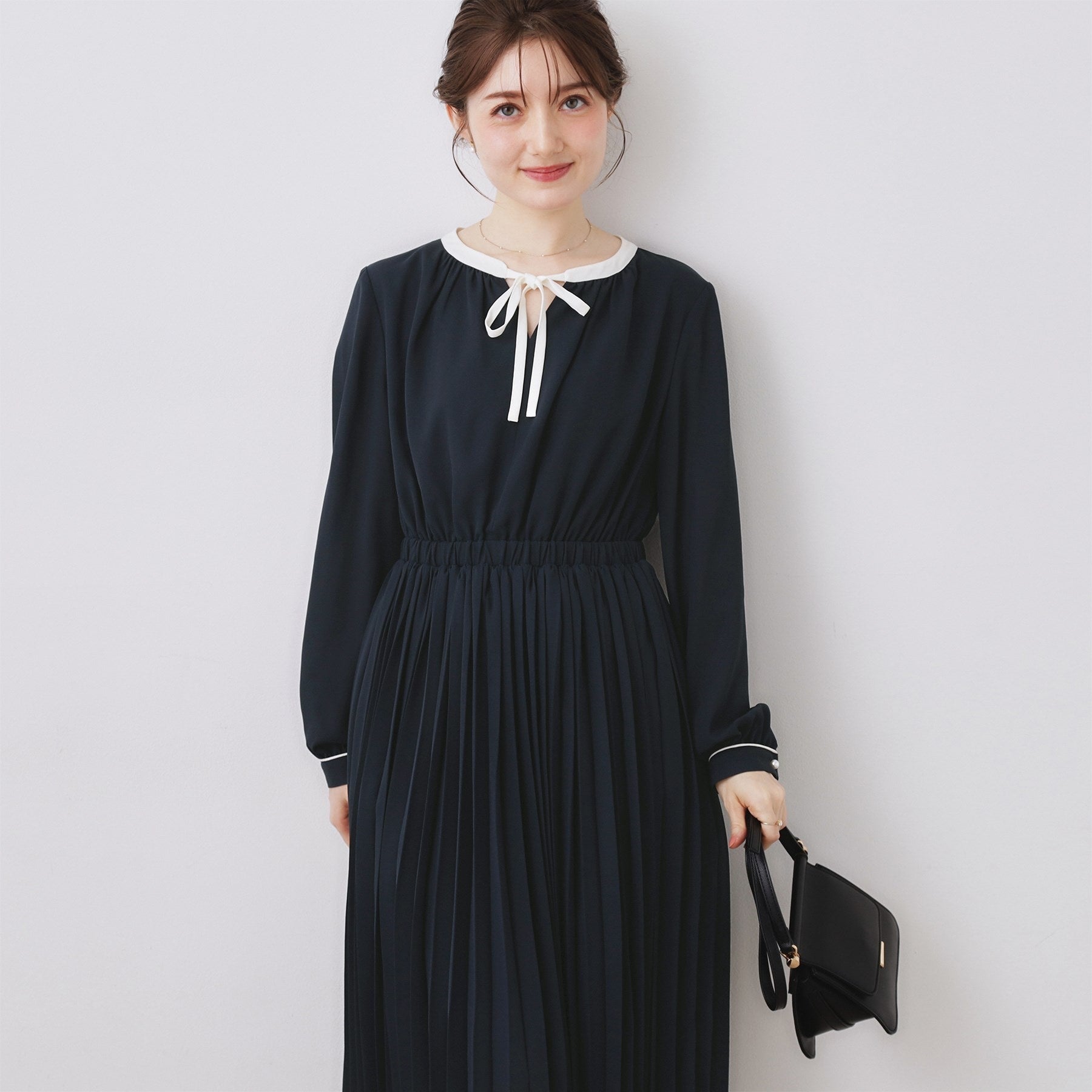 クチュール ブローチ Couture Brooch 配色シフォンプリーツワンピース (ネイビー(094)) ネイビー(094)