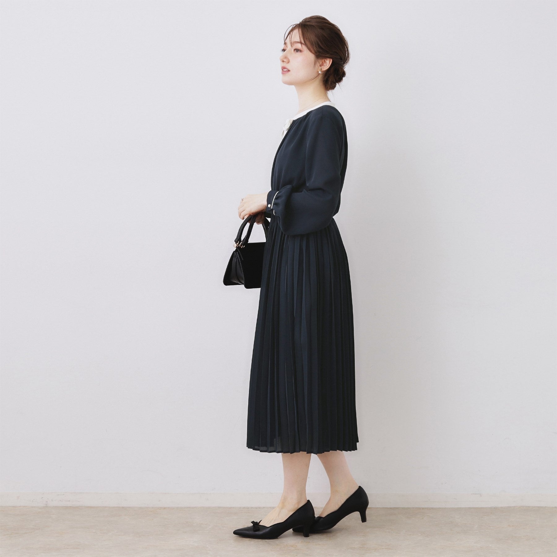 クチュール ブローチ Couture Brooch 配色シフォンプリーツワンピース (ネイビー(094)) ネイビー(094)