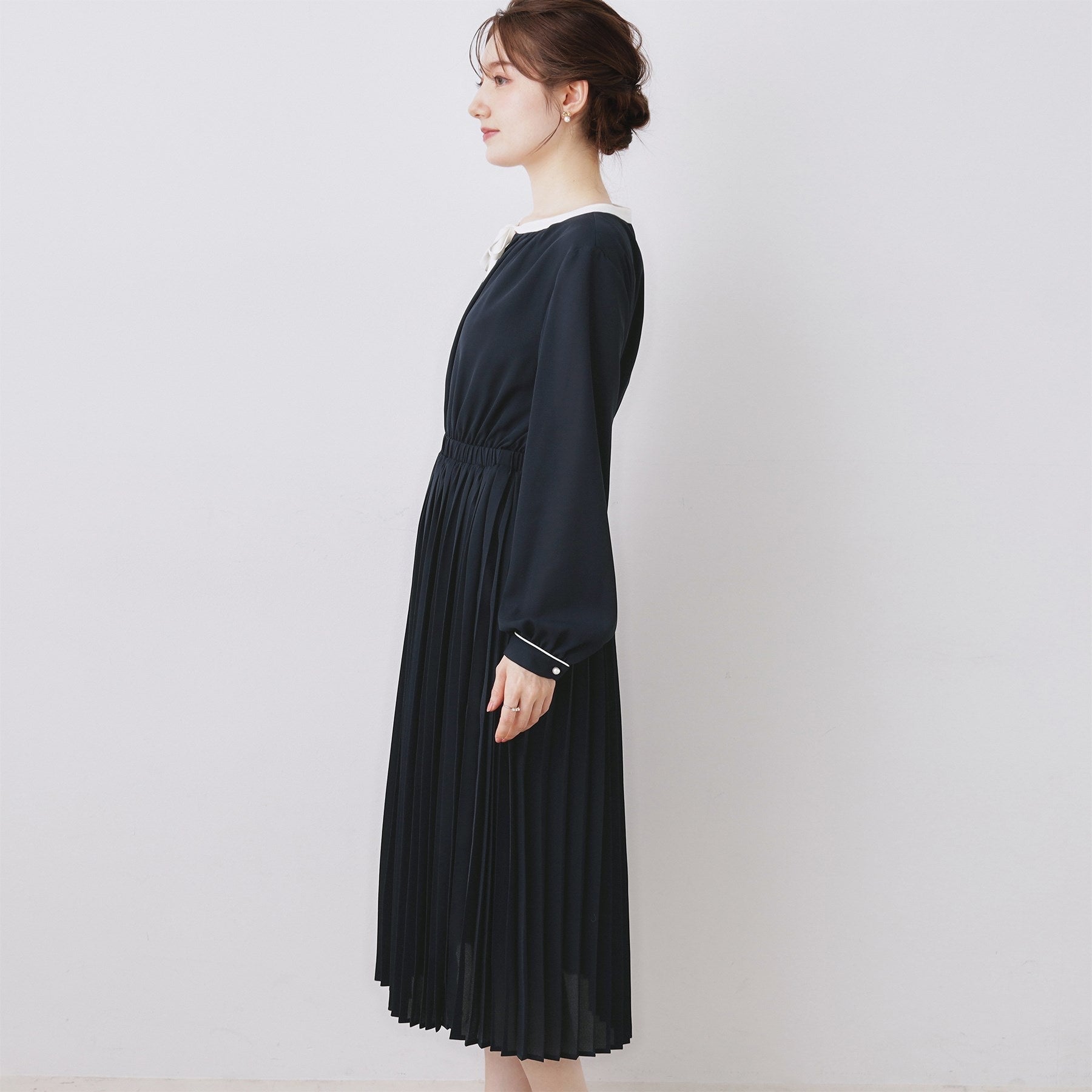 クチュール ブローチ Couture Brooch 配色シフォンプリーツワンピース (ネイビー(094)) ネイビー(094)