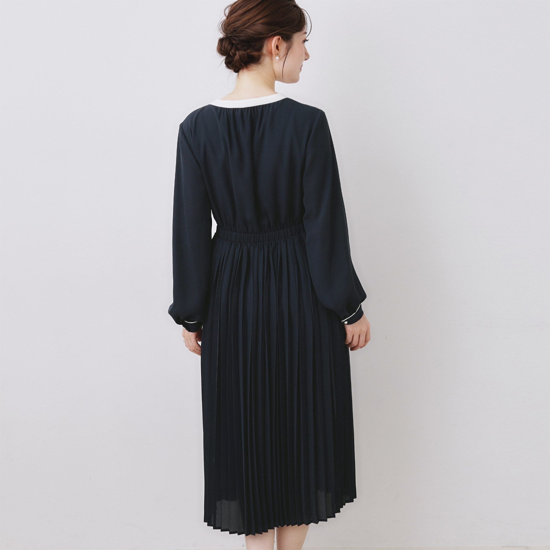 クチュール ブローチ Couture Brooch 配色シフォンプリーツワンピース (ネイビー(094)) ネイビー(094)