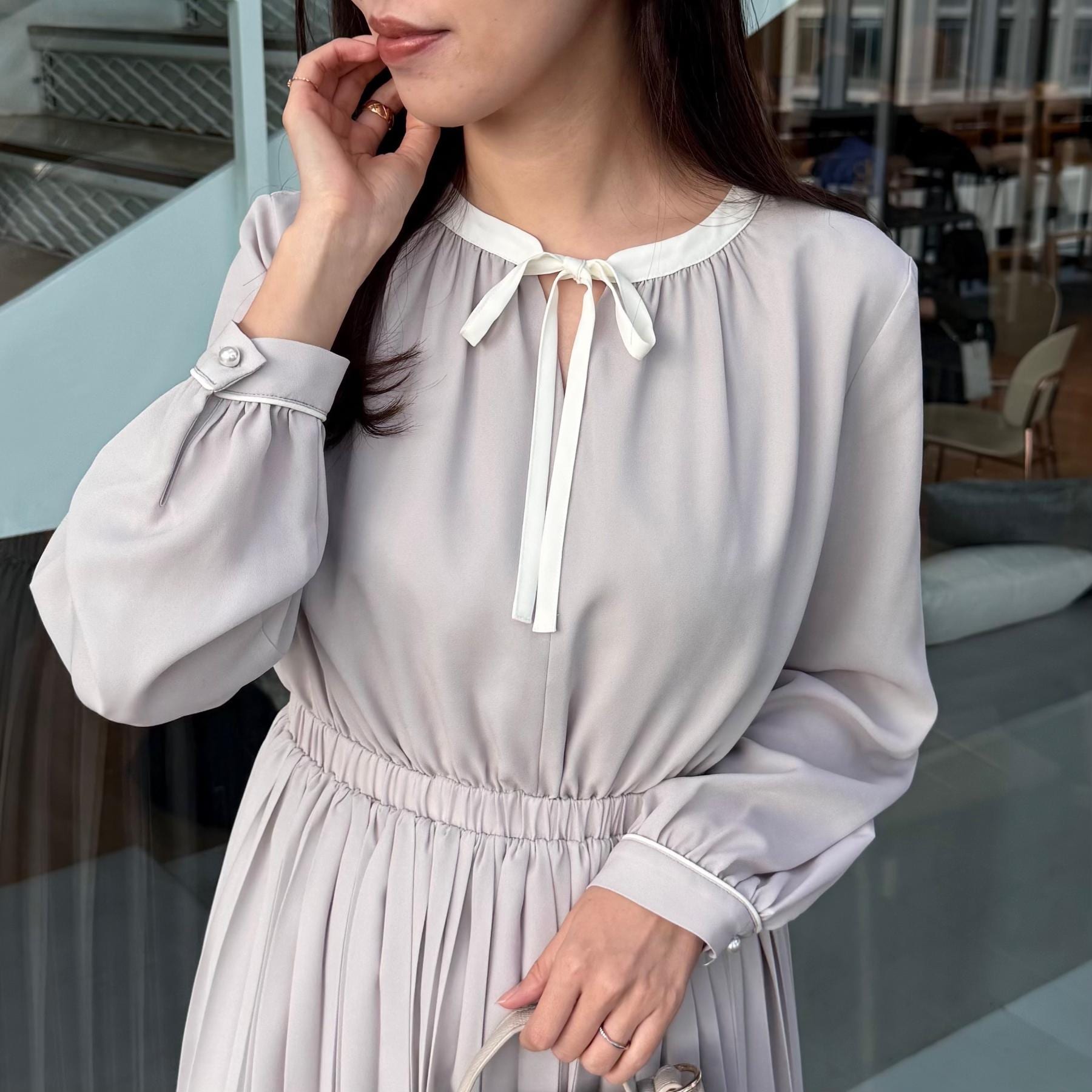 クチュール ブローチ Couture Brooch 配色シフォンプリーツワンピース (ネイビー(094)) ネイビー(094)