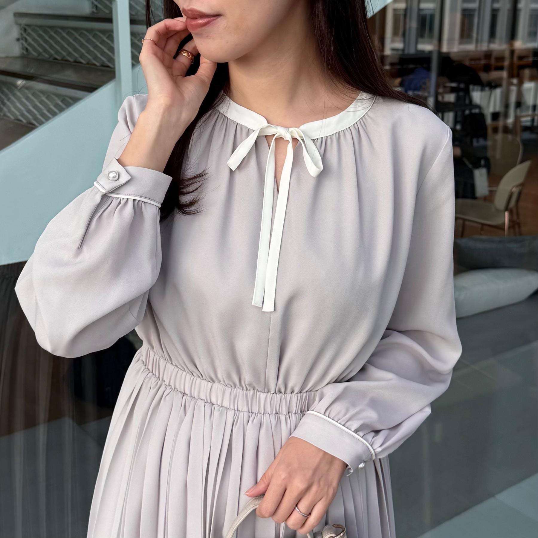 クチュール ブローチ Couture Brooch 配色シフォンプリーツワンピース (ネイビー(094)) ネイビー(094)