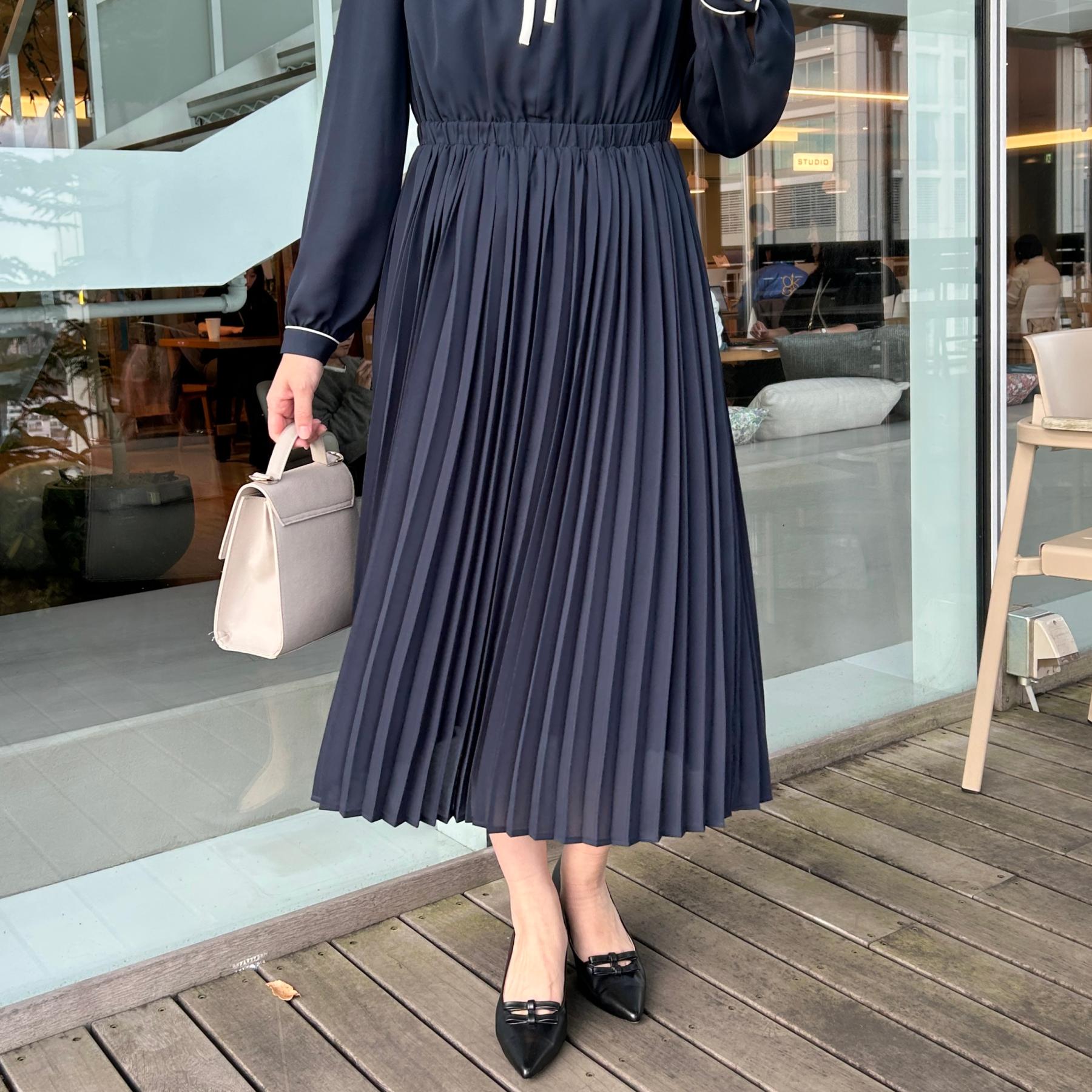 クチュール ブローチ Couture Brooch 配色シフォンプリーツワンピース (ネイビー(094)) ネイビー(094)