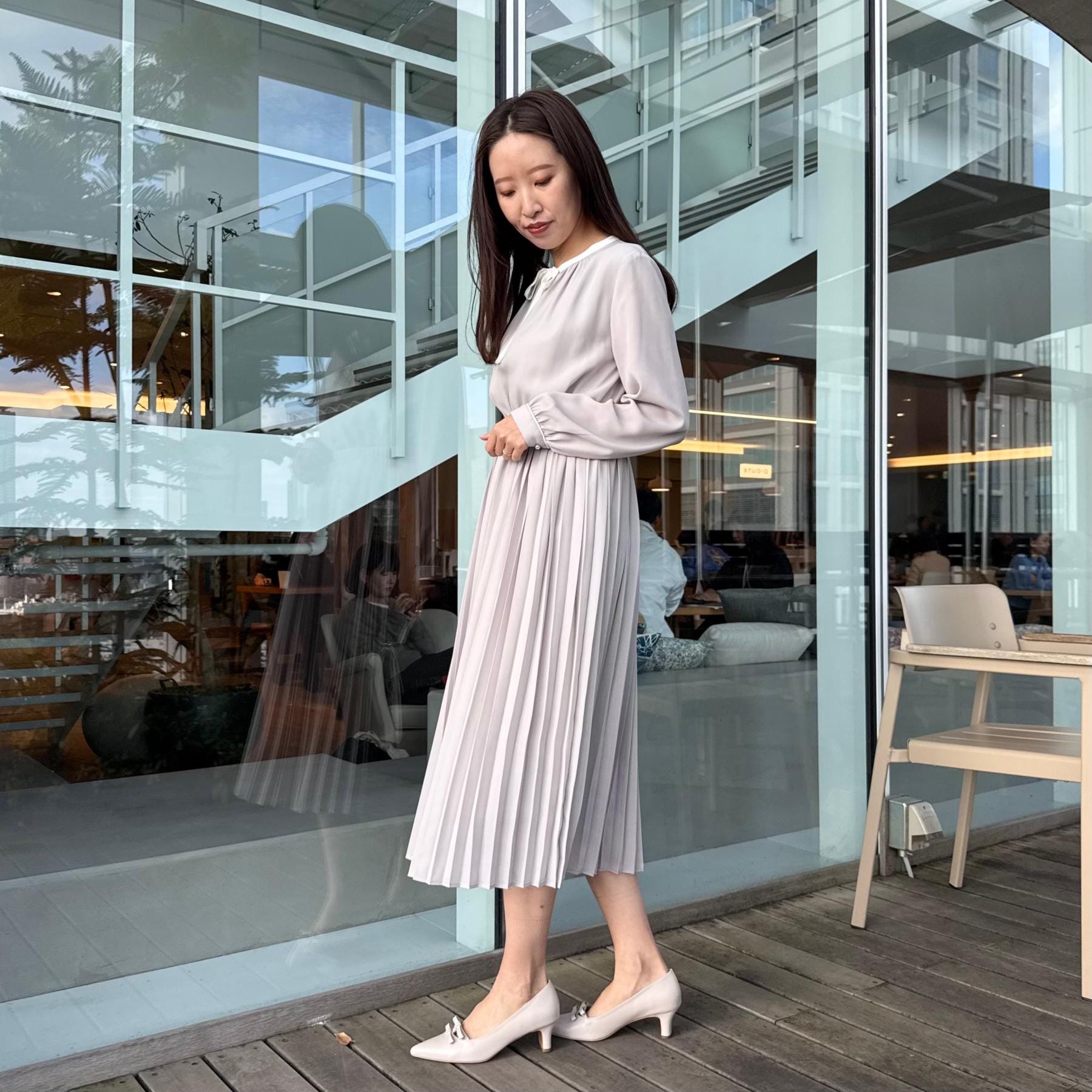 クチュール ブローチ Couture Brooch 配色シフォンプリーツワンピース (ネイビー(094)) ネイビー(094)