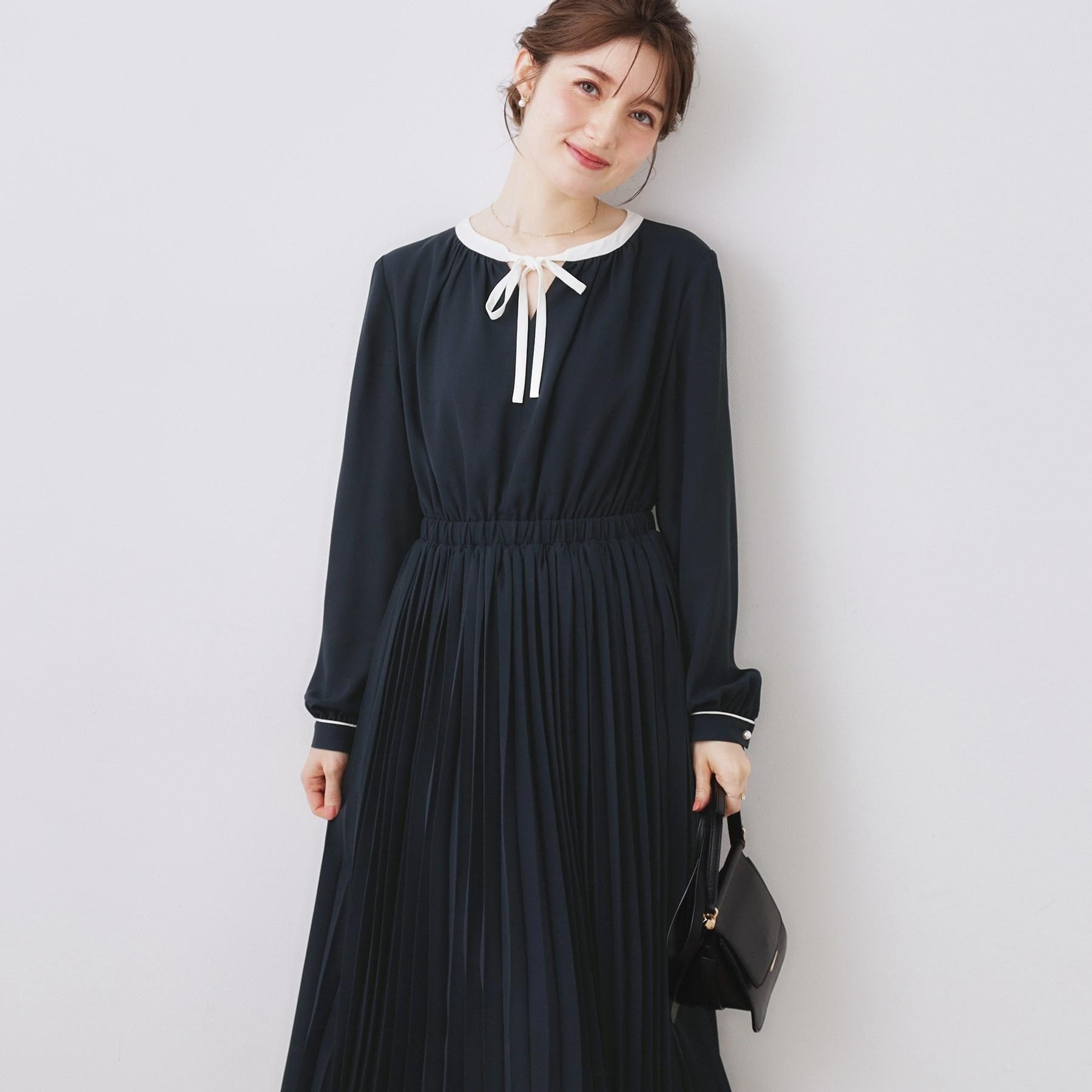 クチュール ブローチ Couture Brooch 配色シフォンプリーツワンピース (ネイビー(094)) ネイビー(094)