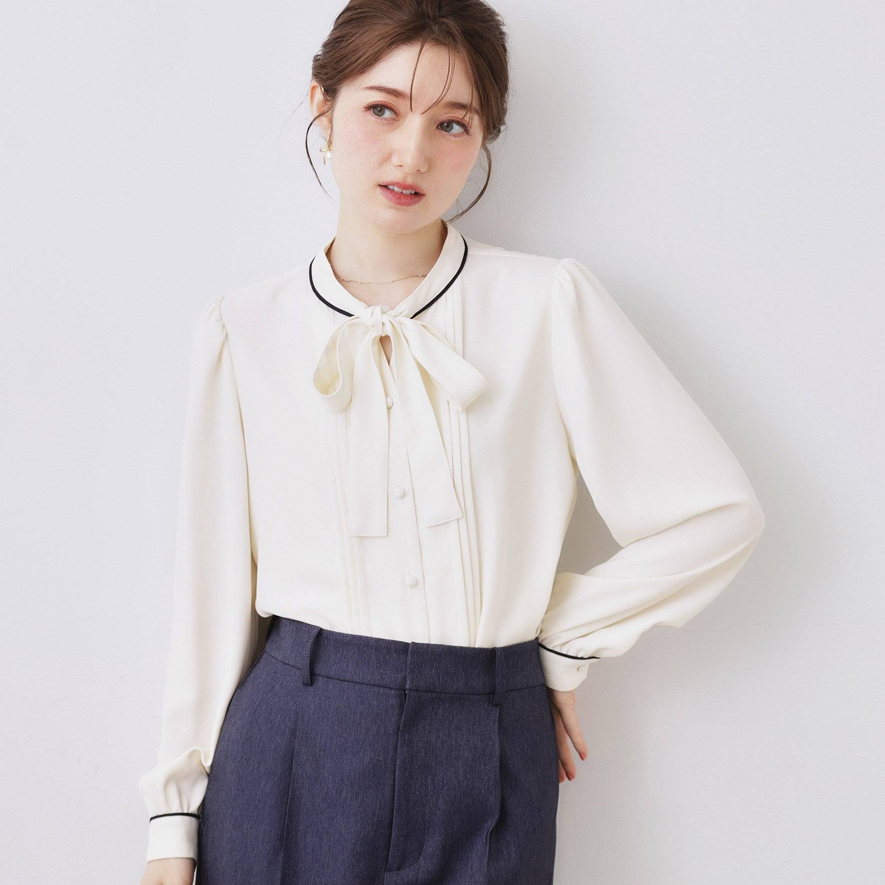 クチュール ブローチ Couture Brooch 配色タックタイブラウス (ピンクベージュ(553)) ピンクベージュ(553)