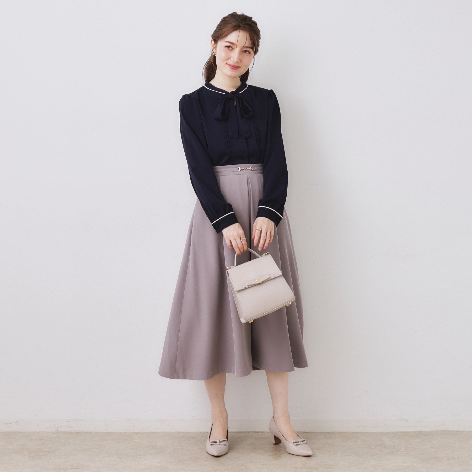 クチュール ブローチ Couture Brooch 配色タックタイブラウス (ピンクベージュ(553)) ピンクベージュ(553)