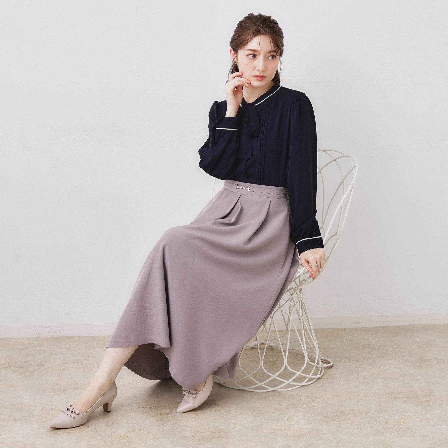 クチュール ブローチ Couture Brooch 配色タックタイブラウス (ピンクベージュ(553)) ピンクベージュ(553)