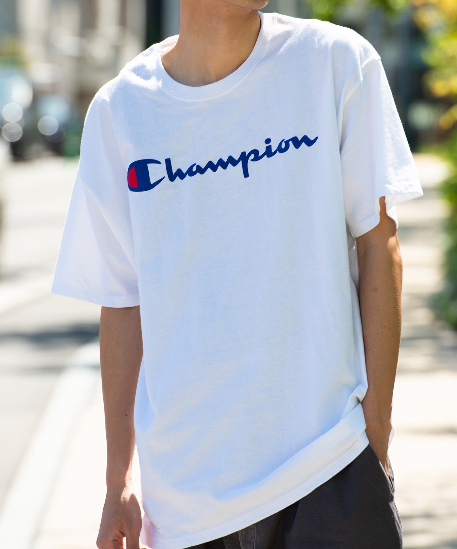 チャンピオン Champion トップス Tシャツ 半袖 ロゴ プリント オーバーサイズ ワンポイント GT23HY06794/GT23HY07718 (WHT) WHT