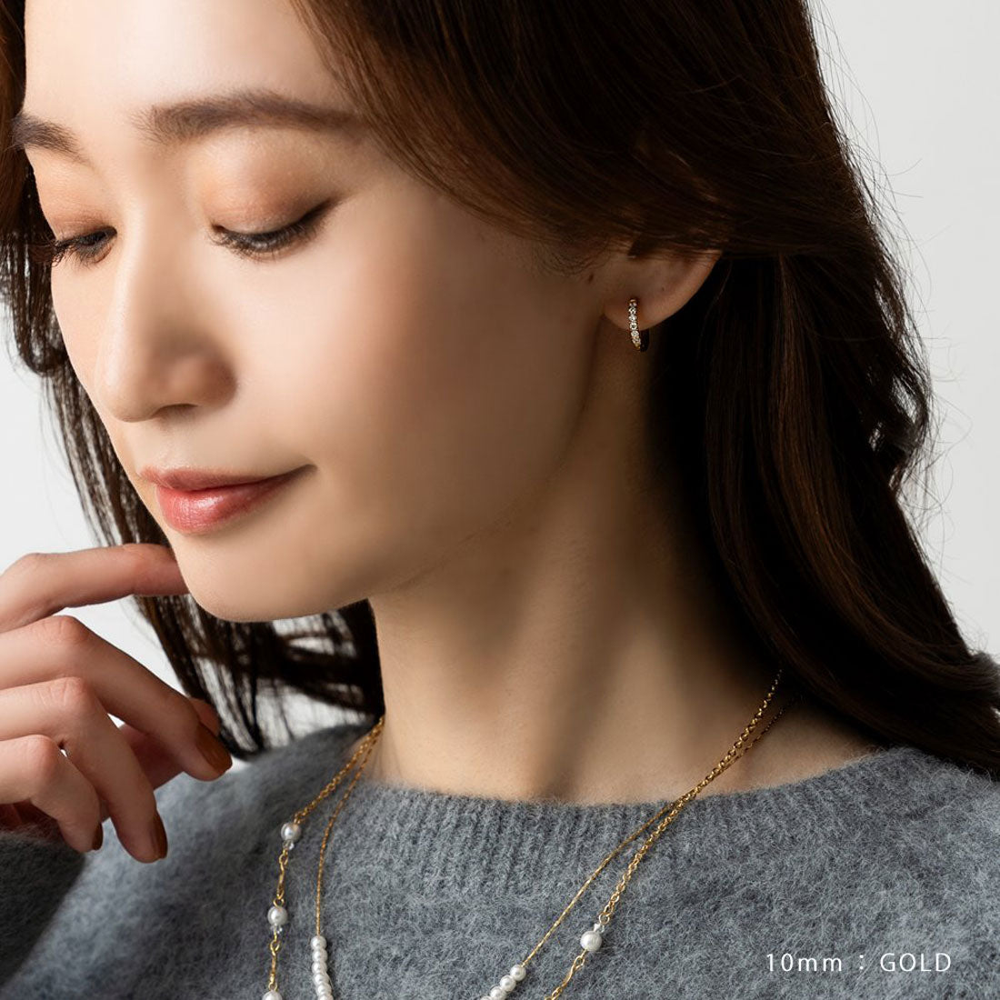 クリームドット Cream dot. 選べる6サイズ、ビジュー煌めくステンレス製フープピアス (12mm:シルバー) 12mm:シルバー