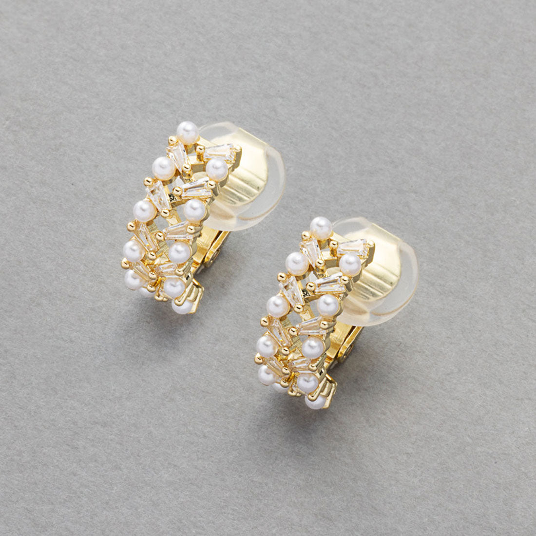クリームドット Cream dot. 繊細に煌めくビジュー×パールのフープイヤリング (イヤリング:シルバー) イヤリング:シルバー
