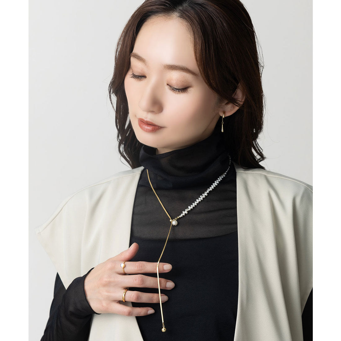 クリームドット Cream dot. ドロップバーが揺らめくカーブバーのバックキャッチピアス (ピアス:シルバー) ピアス:シルバー