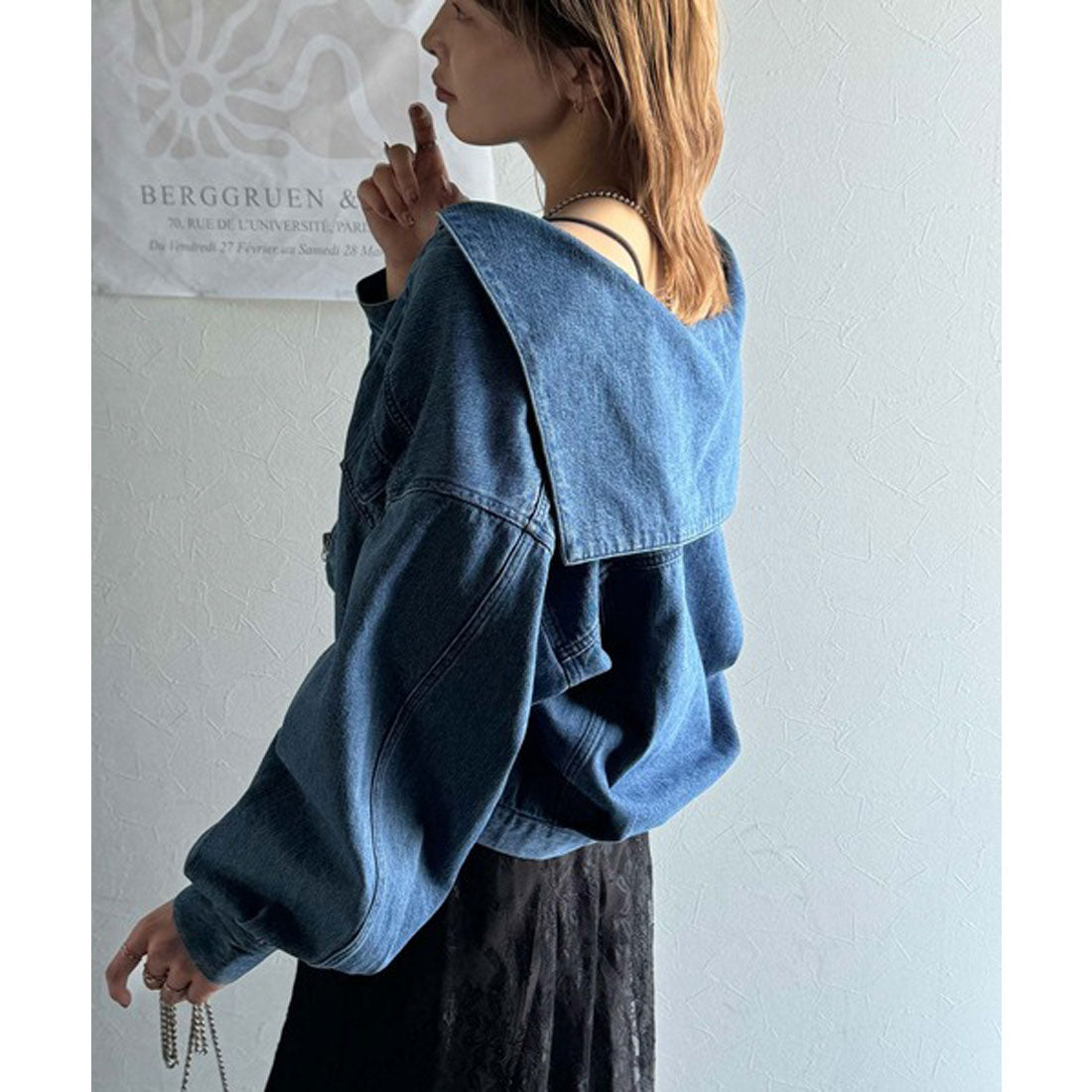 クラシカルエルフ Classical Elf 1枚で旬顔コーデ♪綿100%セーラーカラージップアップデニムジャケット(ショート丈) (ブルー) ブルー