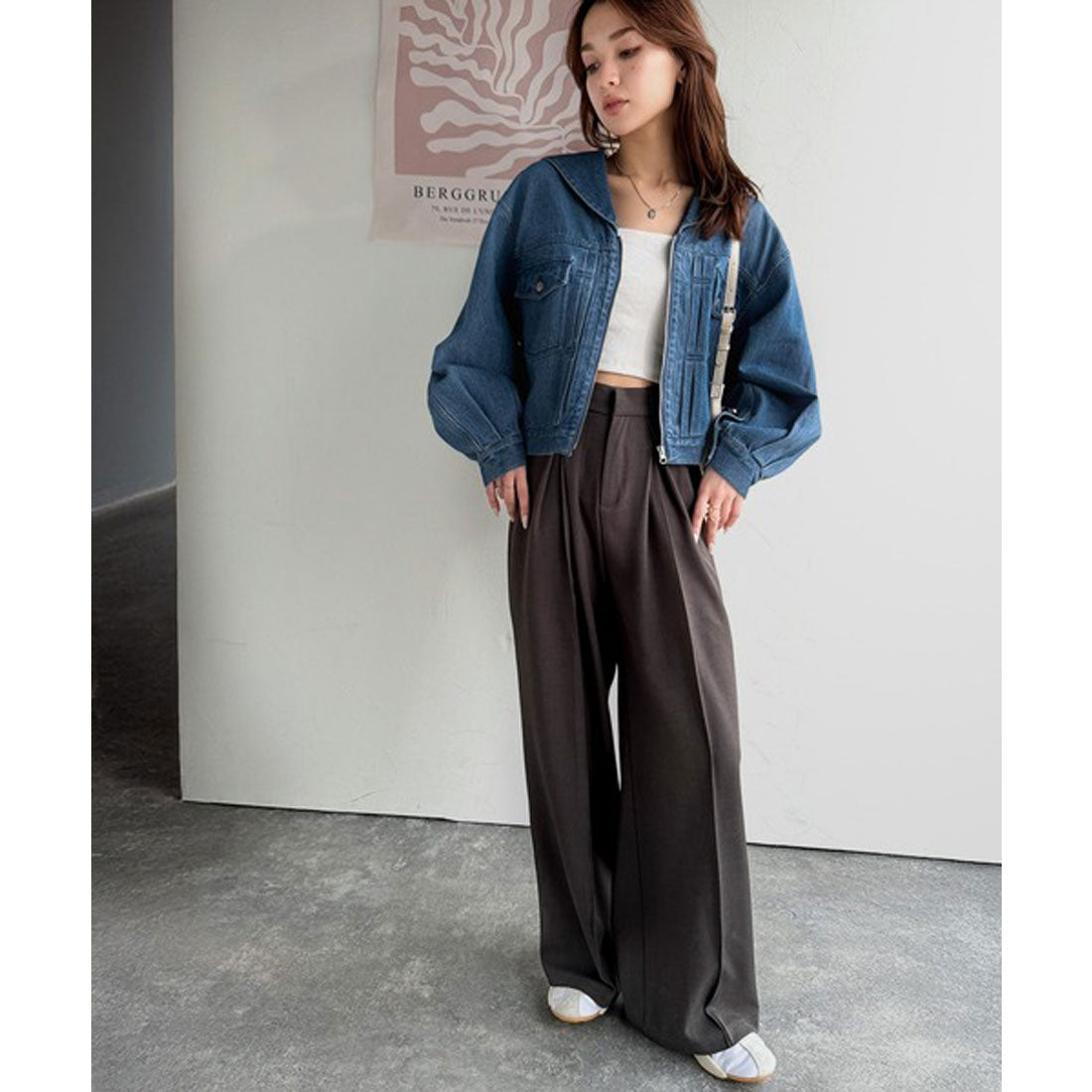 クラシカルエルフ Classical Elf 1枚で旬顔コーデ♪綿100%セーラーカラージップアップデニムジャケット(ショート丈) (ブルー) ブルー