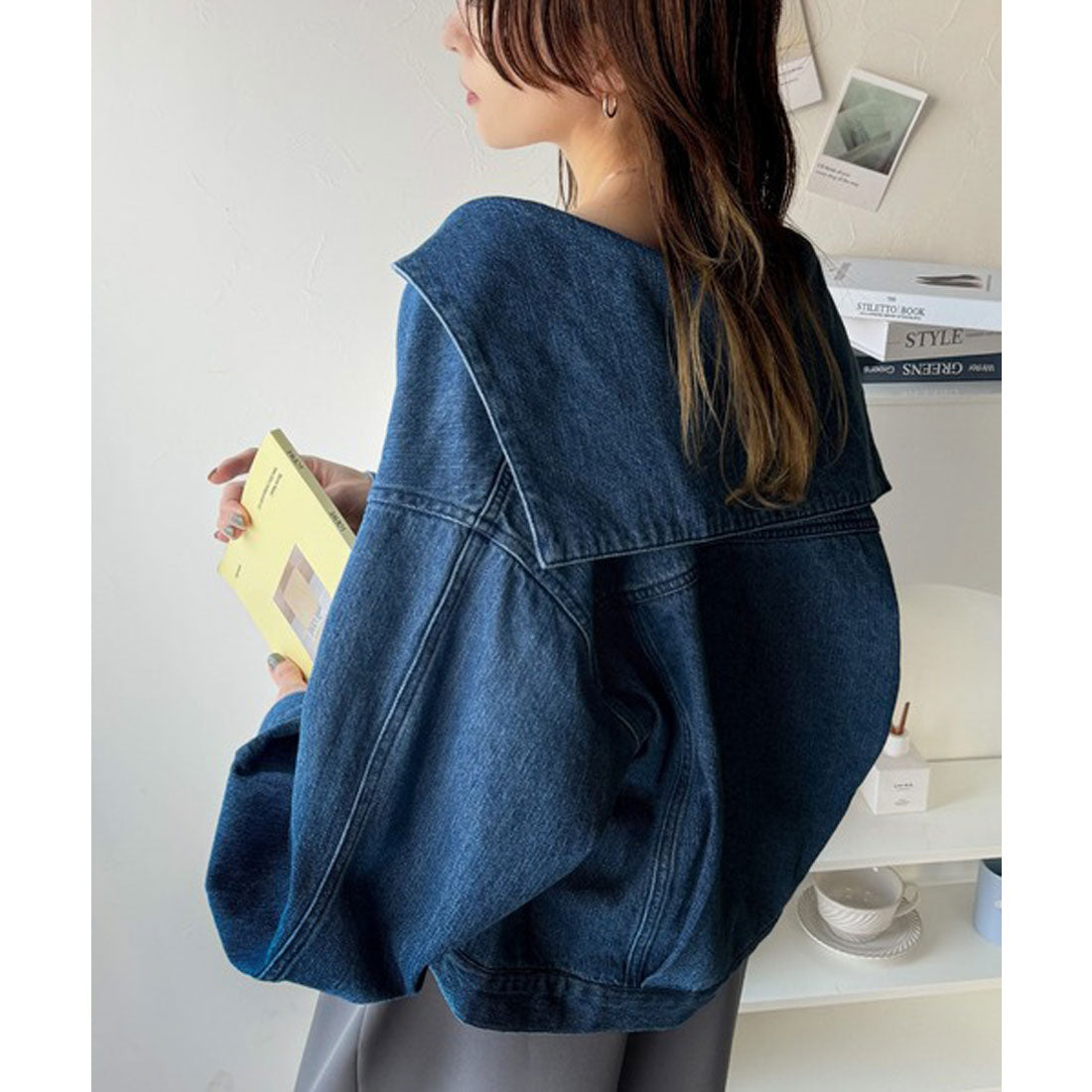 クラシカルエルフ Classical Elf 1枚で旬顔コーデ♪綿100%セーラーカラージップアップデニムジャケット(ショート丈) (ブルー) ブルー