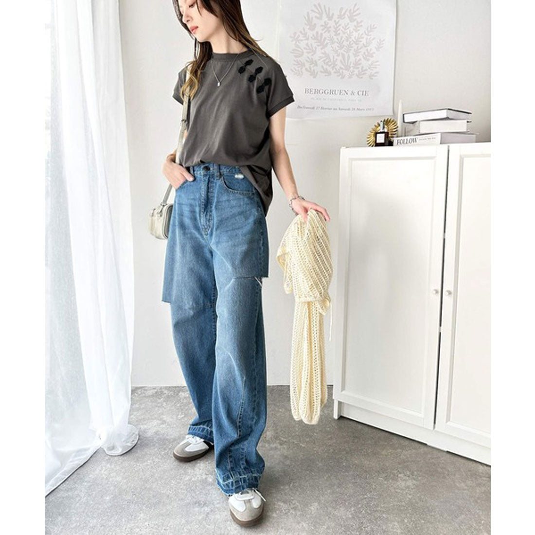 クラシカルエルフ Classical Elf シンプルだけど個性あふれる。チャイナボタンモックネックフレンチT (チャコール) チャコール