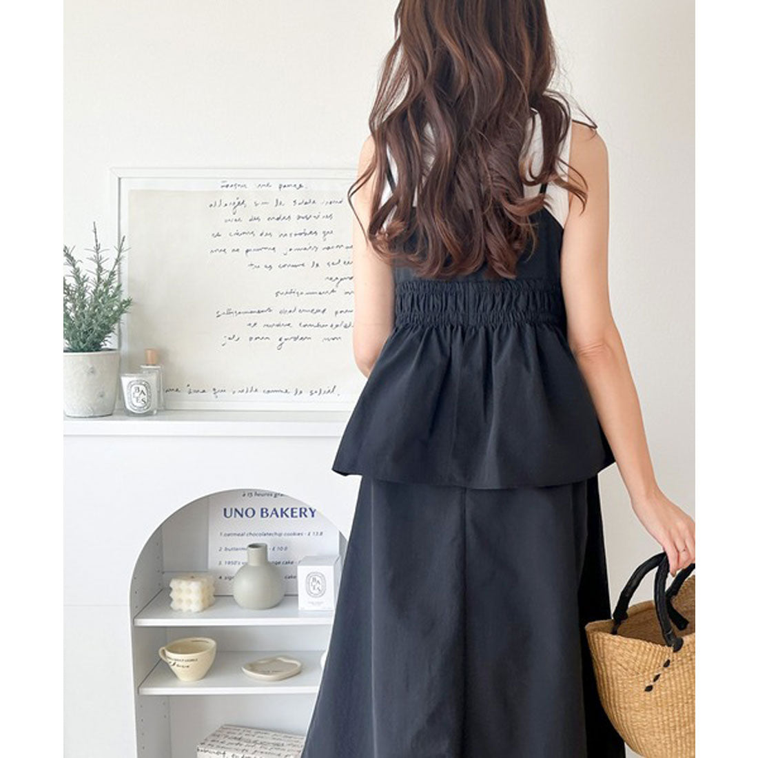 クラシカルエルフ Classical Elf 春 夏 のマストハブ!1枚で即、旬顔。フェイクレイヤードギャザーキャミワンピース (ブラック) ブラック