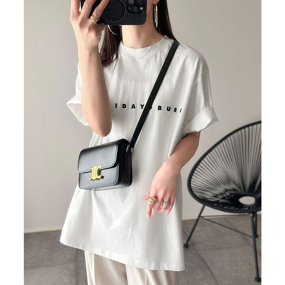 クラシカルエルフ Classical Elf 大人の上品カジュアルを楽しむ。シルケット風シンプル英字ロゴT (ホワイト) ホワイト