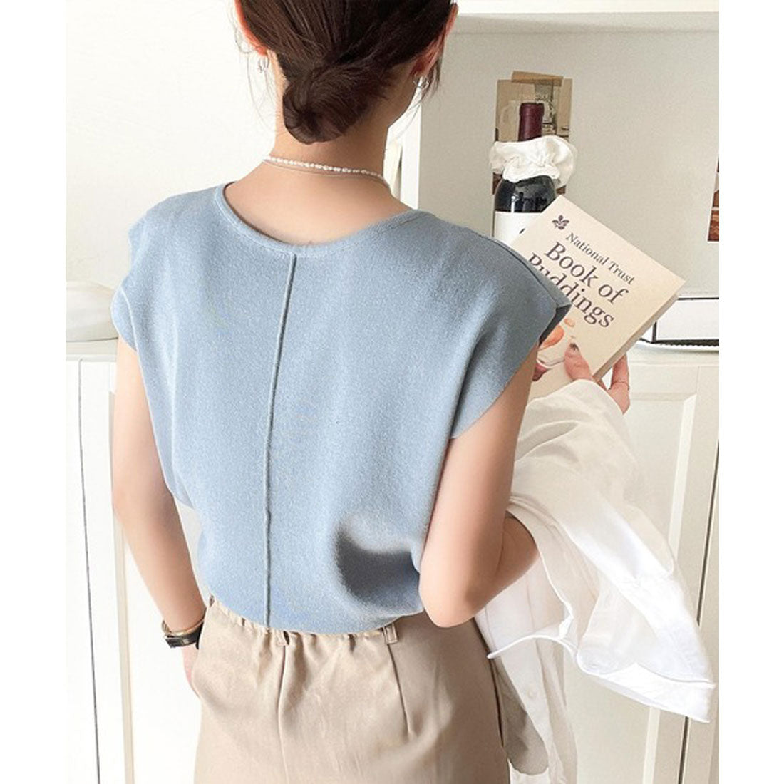 クラシカルエルフ Classical Elf 色違いで揃えたい!前後2wayセンターピンタック使いノースリーブサマーニット (ブルー) ブルー