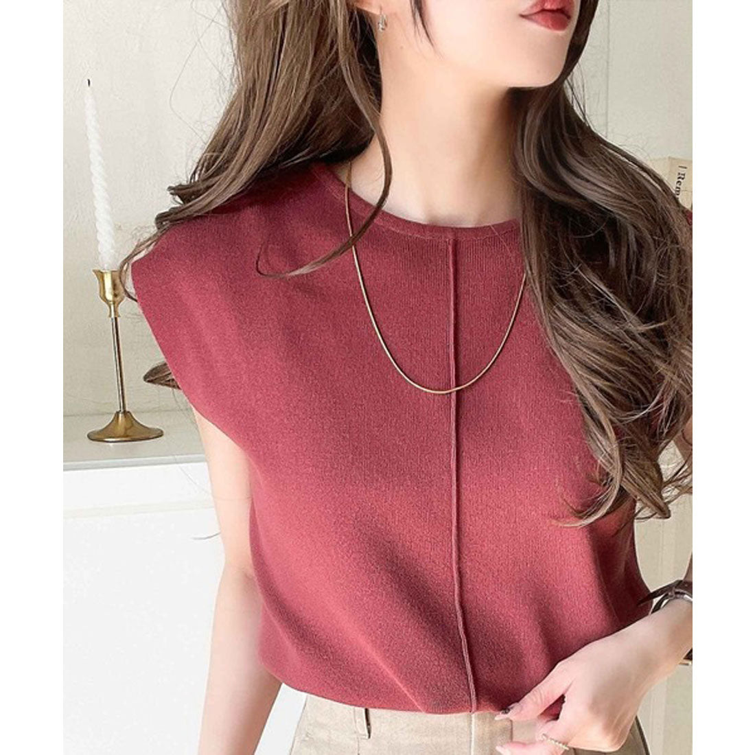 クラシカルエルフ Classical Elf 色違いで揃えたい!前後2wayセンターピンタック使いノースリーブサマーニット (ブルー) ブルー