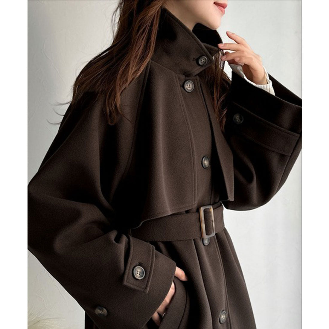 クラシカルエルフ Classical Elf かわいさも、大人っぽさも叶える。着こなし自在の2way仕様が嬉しい♪ミドル丈アレンジコート (ブラウン) ブラウン