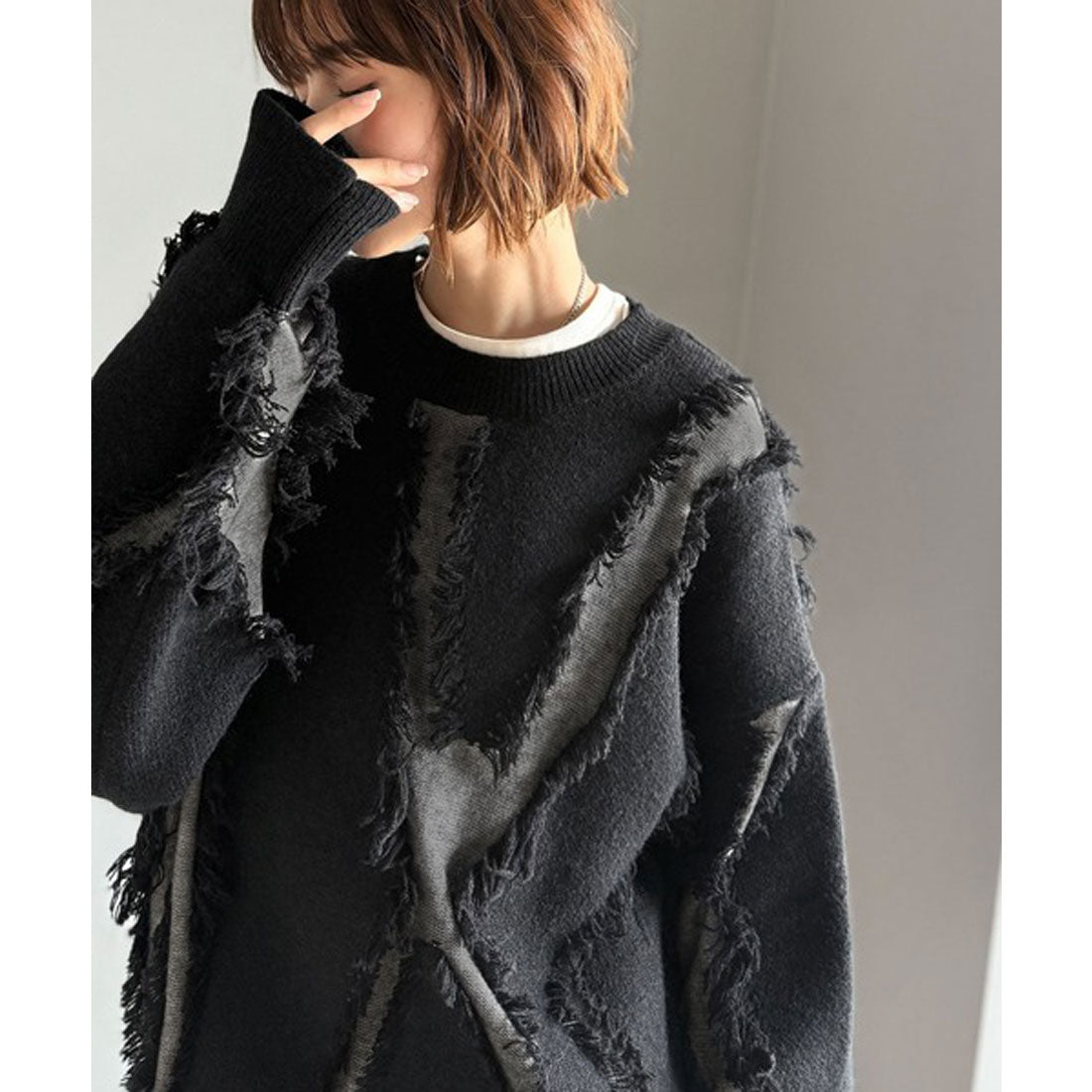 クラシカルエルフ Classical Elf ゆるっとこなれ感◎男女兼用可♪フリンジ配色オーバーニット(長袖) (ブラウン) ブラウン