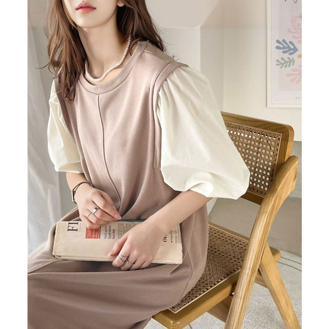 クラシカルエルフ Classical Elf 旬顔、ぽわん袖。異素材ドッキングワンピース