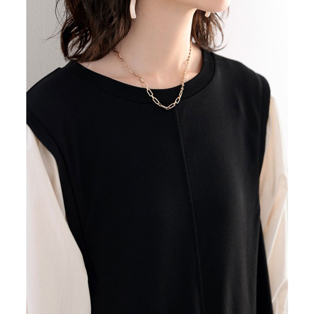 クラシカルエルフ Classical Elf 旬顔、ぽわん袖。異素材ドッキングワンピース