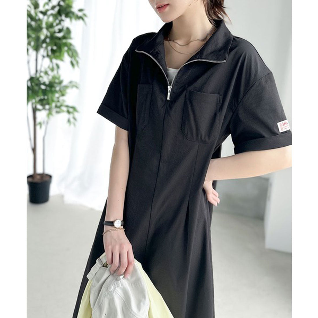 Classical Elf 《JaVa Special Order》Adult Work Taste. Cotton-like Half-Zip One-Piece Dress.