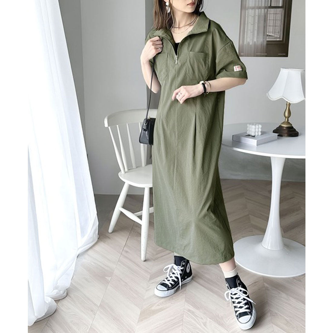 Classical Elf 《JaVa Special Order》Adult Work Taste. Cotton-like Half-Zip One-Piece Dress.