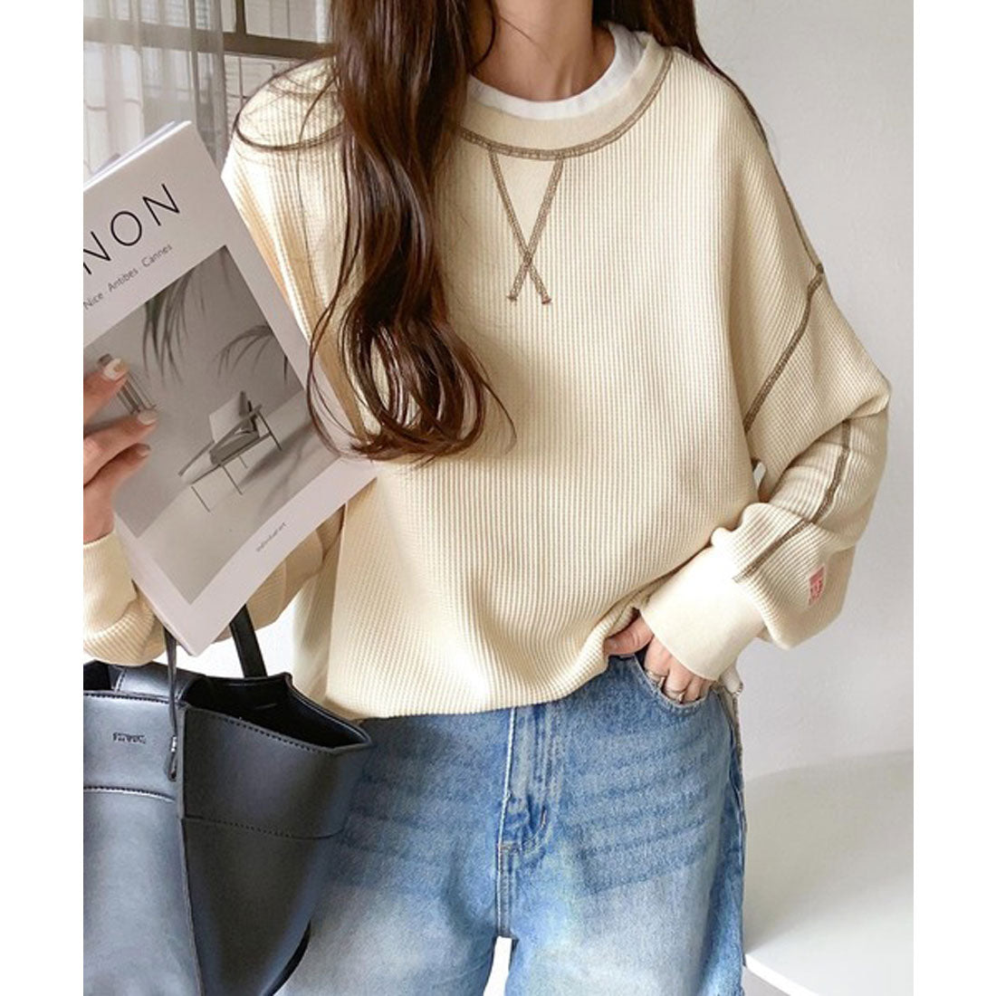 クラシカルエルフ Classical Elf 《JaVaジャバ 別注》シンプルなのに格上げ。2way配色ワッフルロンTee,アイボリー